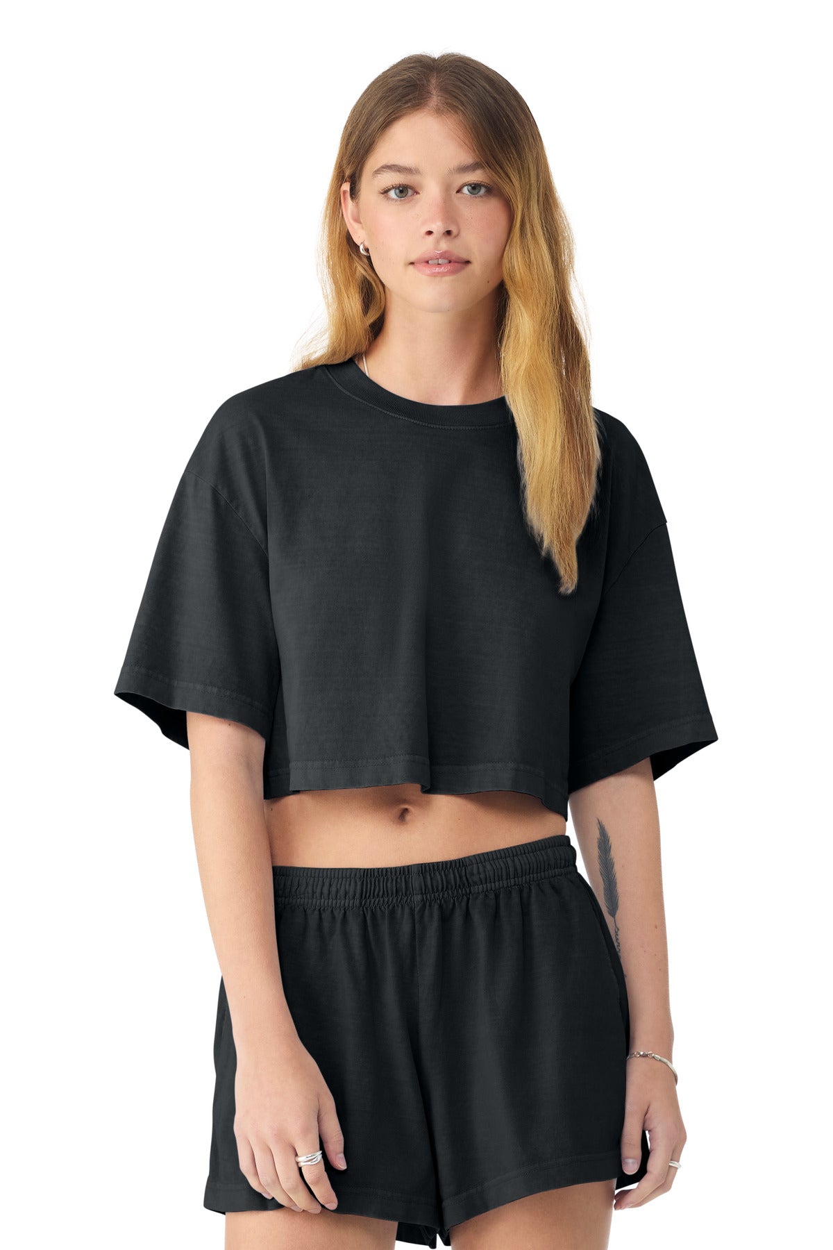 BELLA+CANVAS Women's Heavyweight Garment-Dyed Cropped Tee BC6882GD - Washed Black - front