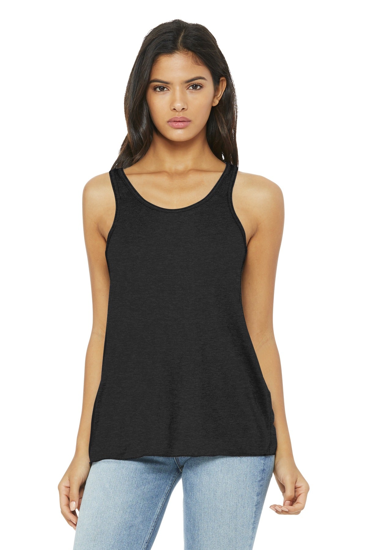 BELLA+CANVAS Women's Flowy Racerback Tank. BC8800 - Black Heather - front