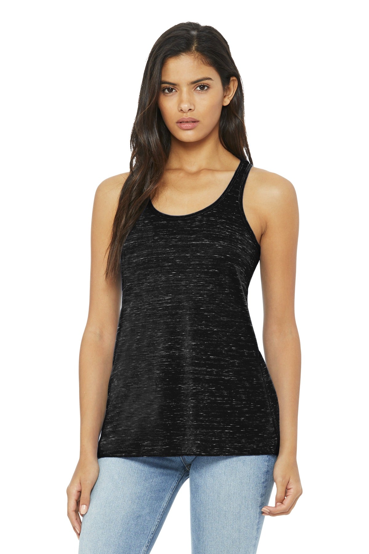 BELLA+CANVAS Women's Flowy Racerback Tank. BC8800 - Black Marble - front