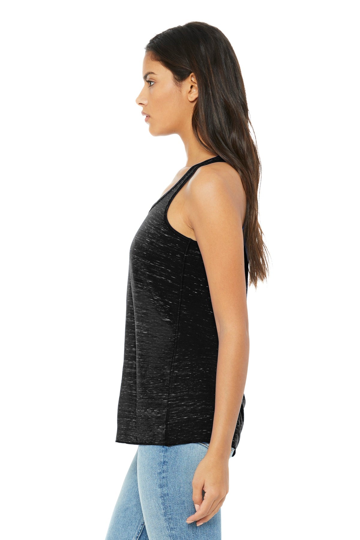 BELLA+CANVAS Women's Flowy Racerback Tank. BC8800 - Black Marble - side