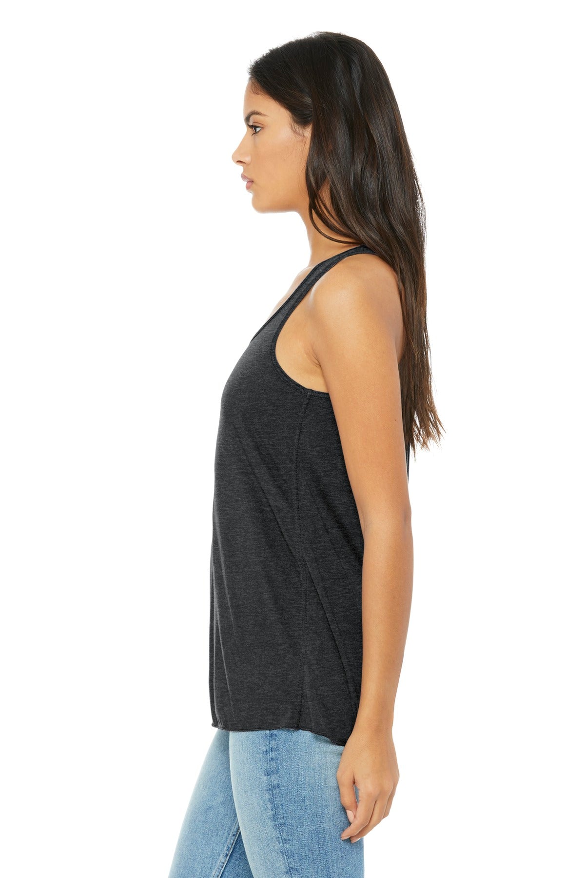 BELLA+CANVAS Women's Flowy Racerback Tank. BC8800 - Dark Grey Heather - side