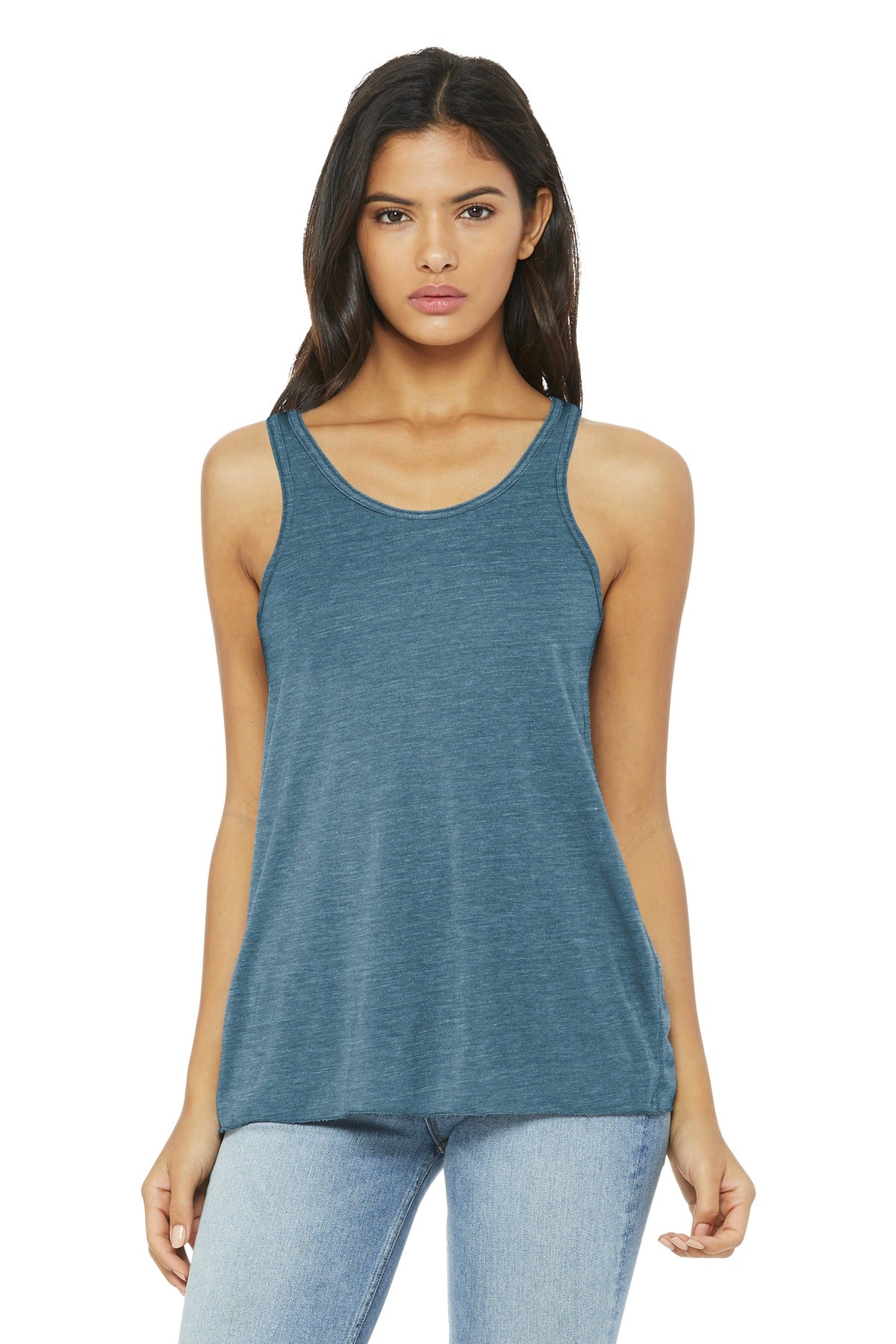BELLA+CANVAS Women's Flowy Racerback Tank. BC8800 - Denim Slub - front