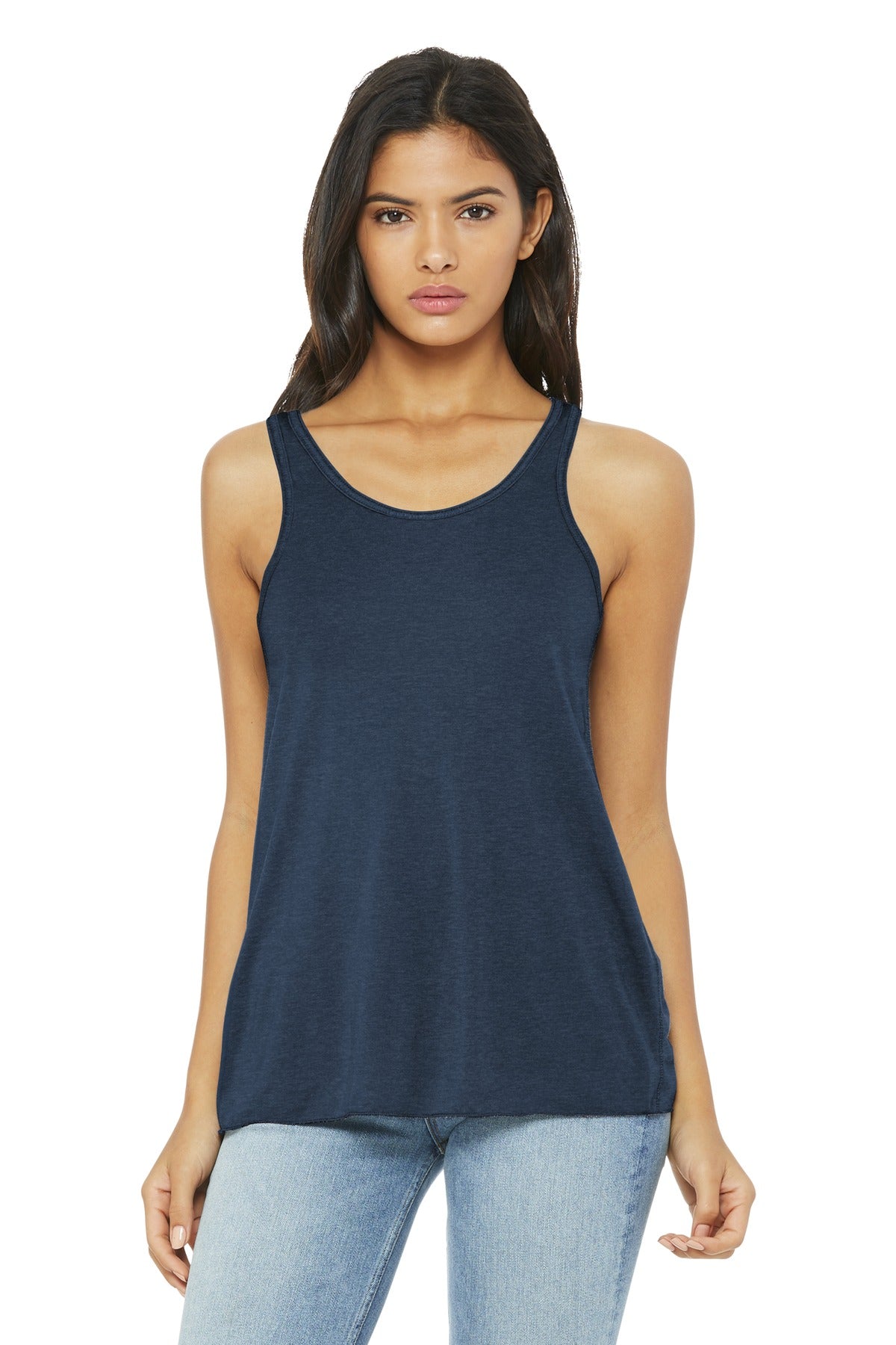 BELLA+CANVAS Women's Flowy Racerback Tank. BC8800 - Heather Navy - front