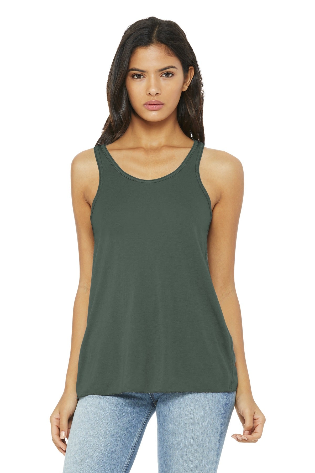 BELLA+CANVAS Women's Flowy Racerback Tank. BC8800 - Military Green - front