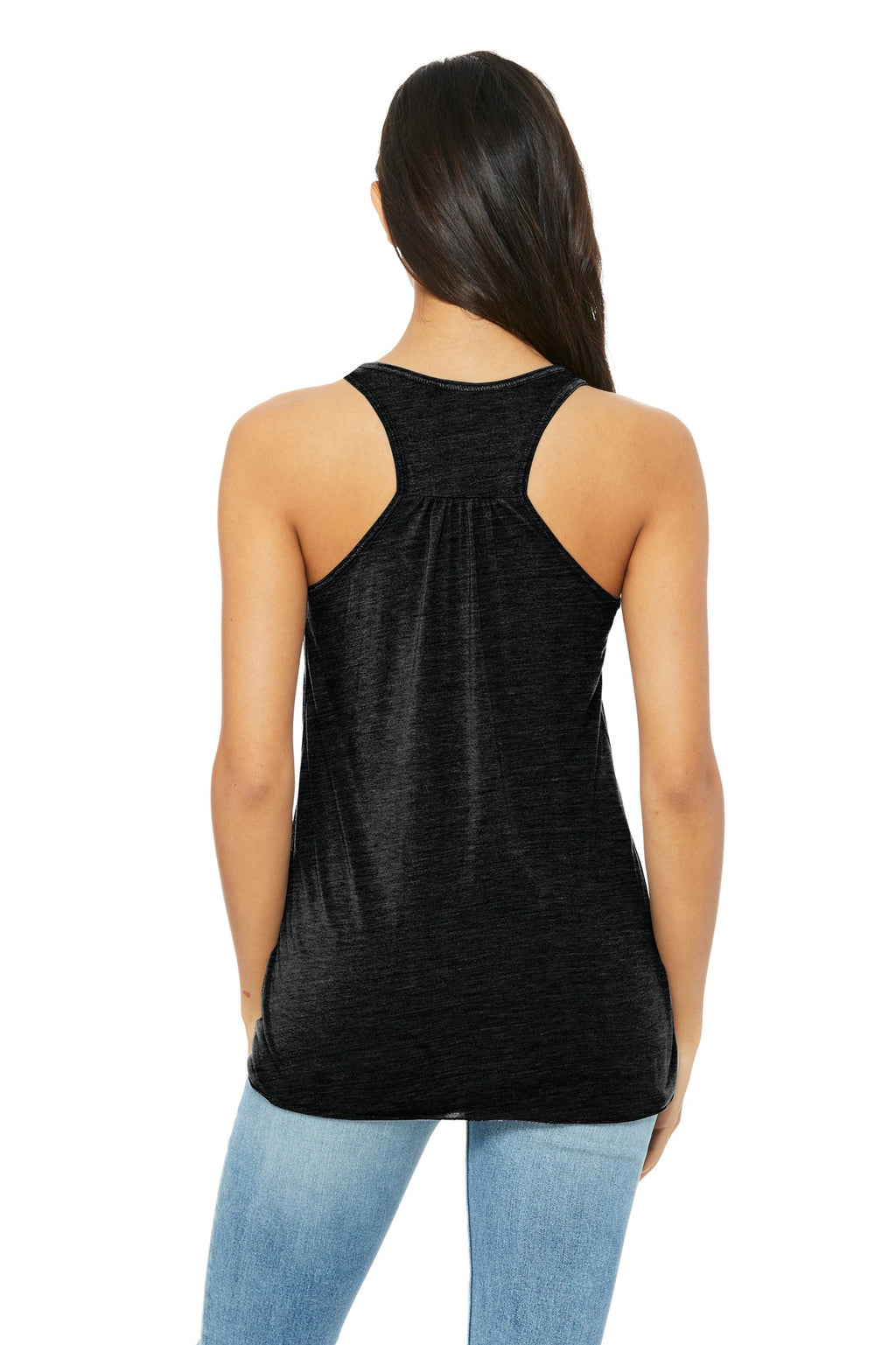 BELLA+CANVAS Women's Flowy Racerback Tank. BC8800 - Solid Black Slub - back