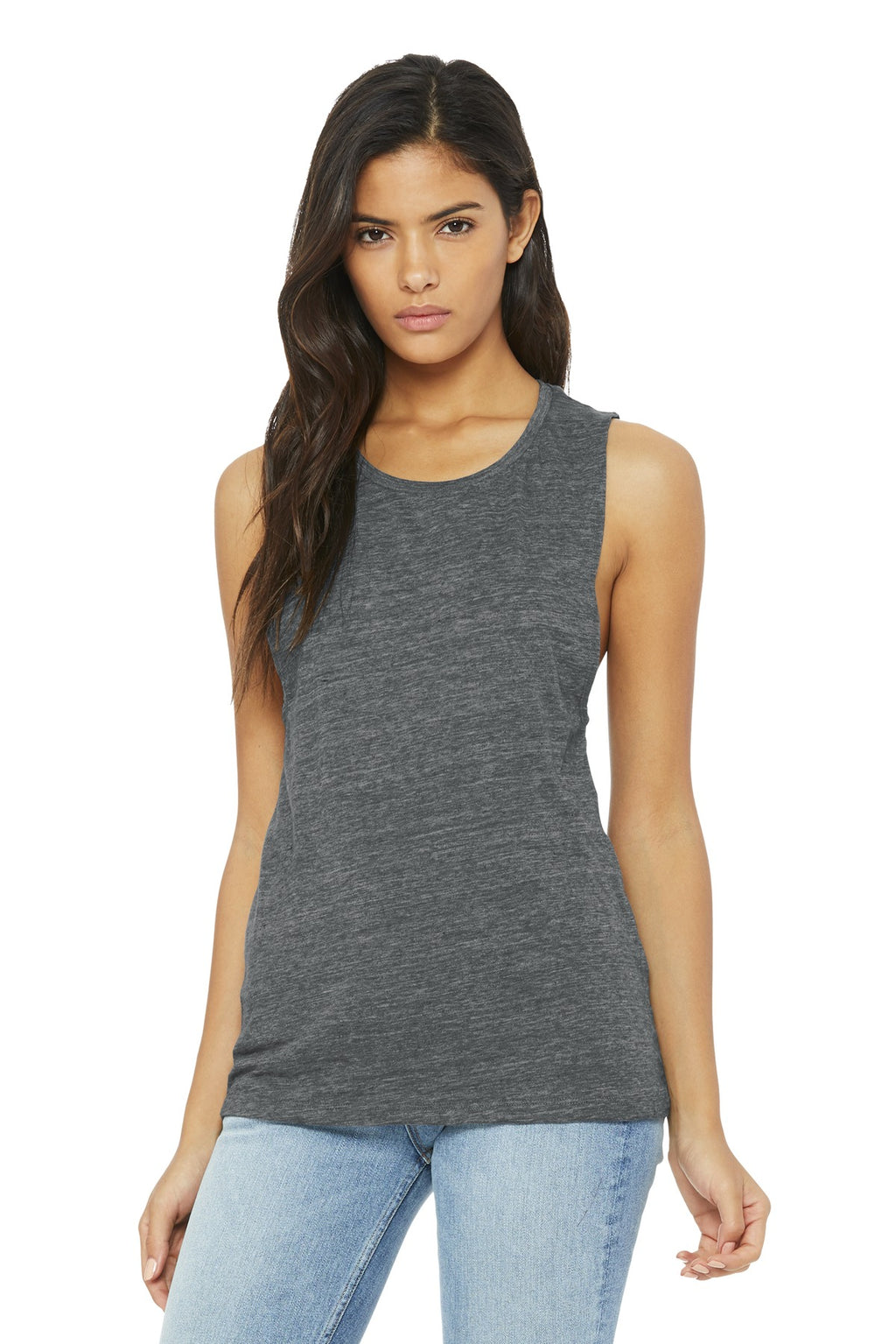 BELLA+CANVAS Women's Flowy Scoop Muscle Tank. BC8803 - Asphalt Slub - front