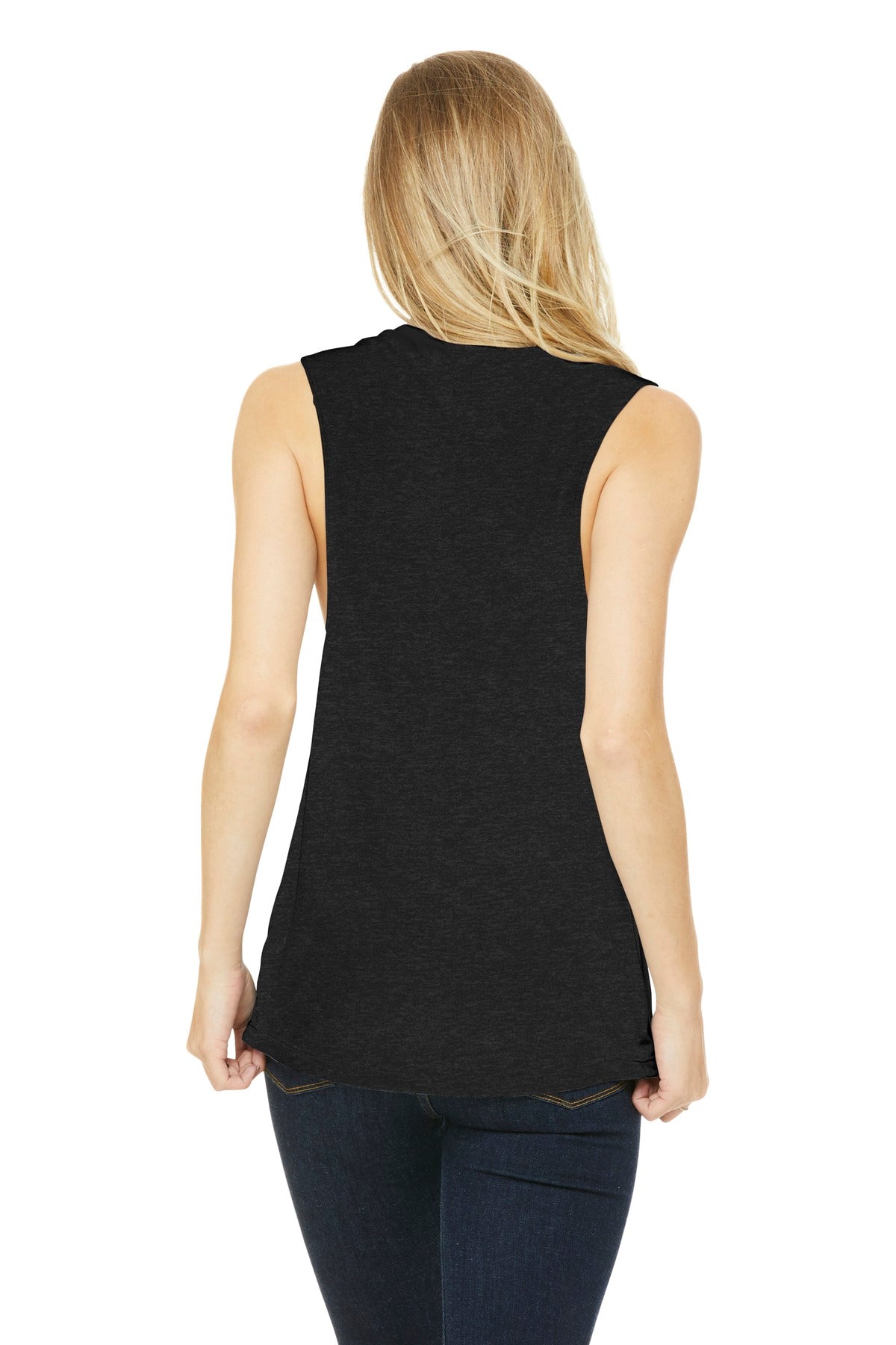 BELLA+CANVAS Women's Flowy Scoop Muscle Tank. BC8803 - Black Heather - back