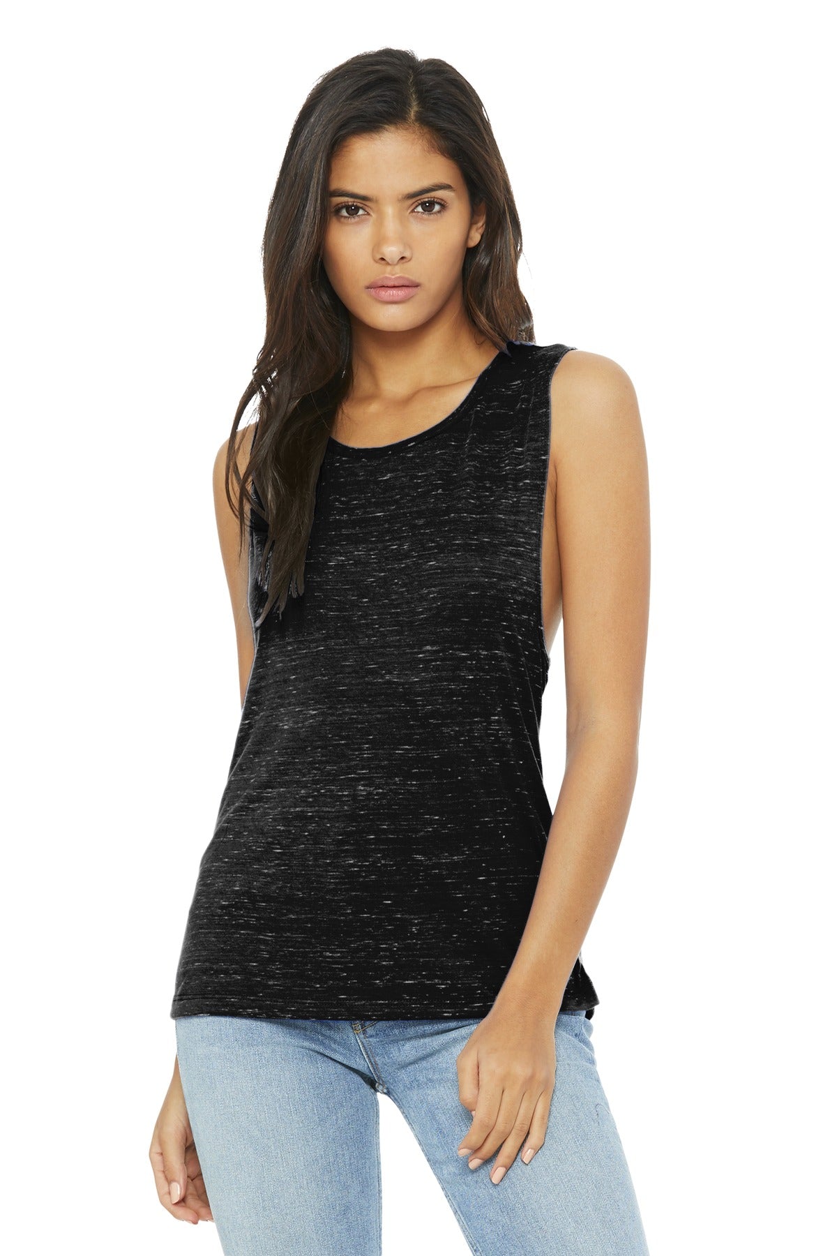 BELLA+CANVAS Women's Flowy Scoop Muscle Tank. BC8803 - Black Marble - front