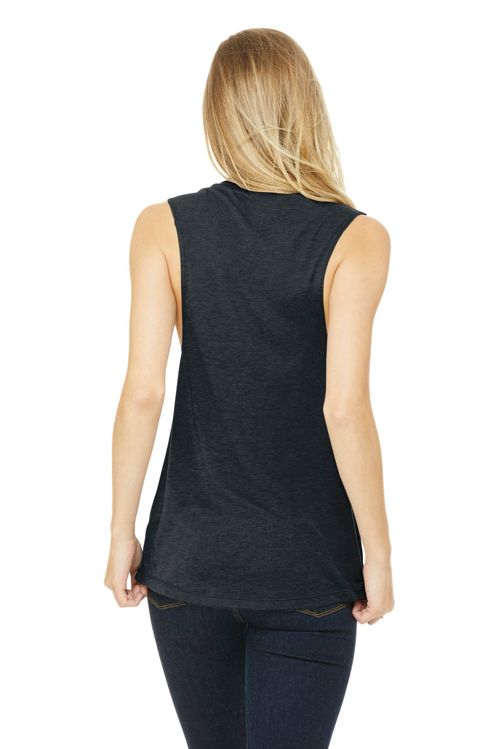 BELLA+CANVAS Women's Flowy Scoop Muscle Tank. BC8803 - Dark Grey Heather - back