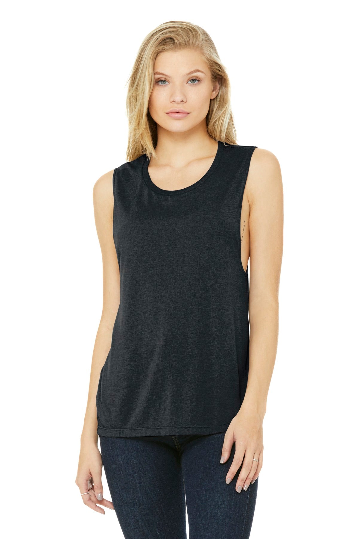 BELLA+CANVAS Women's Flowy Scoop Muscle Tank. BC8803 - Dark Grey Heather - front