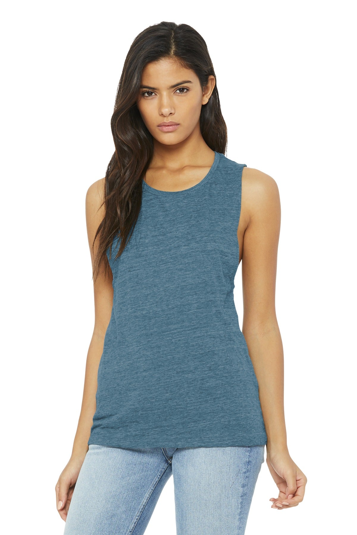 BELLA+CANVAS Women's Flowy Scoop Muscle Tank. BC8803 - Denim Slub - front