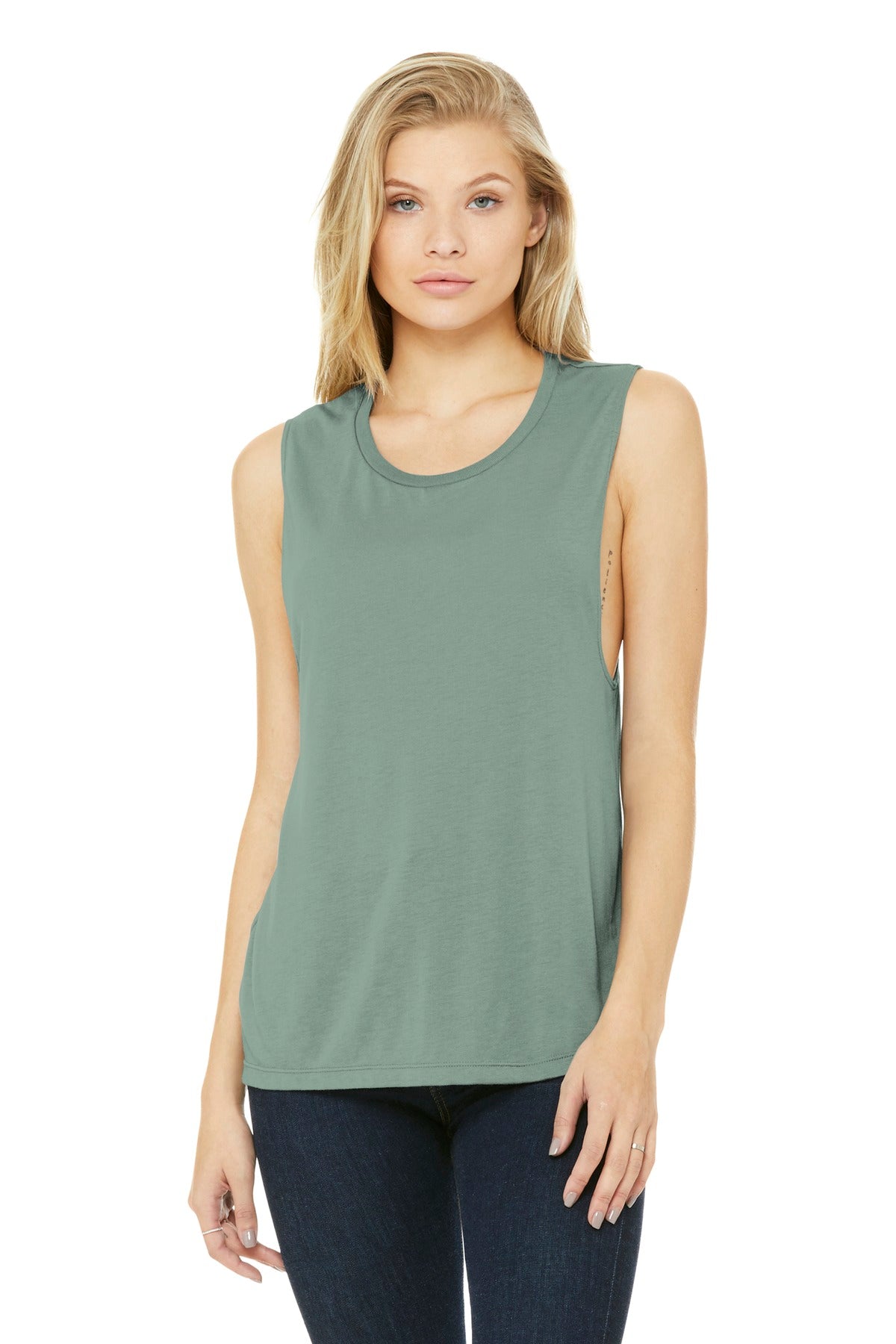 BELLA+CANVAS Women's Flowy Scoop Muscle Tank. BC8803 - Dusty Blue - front