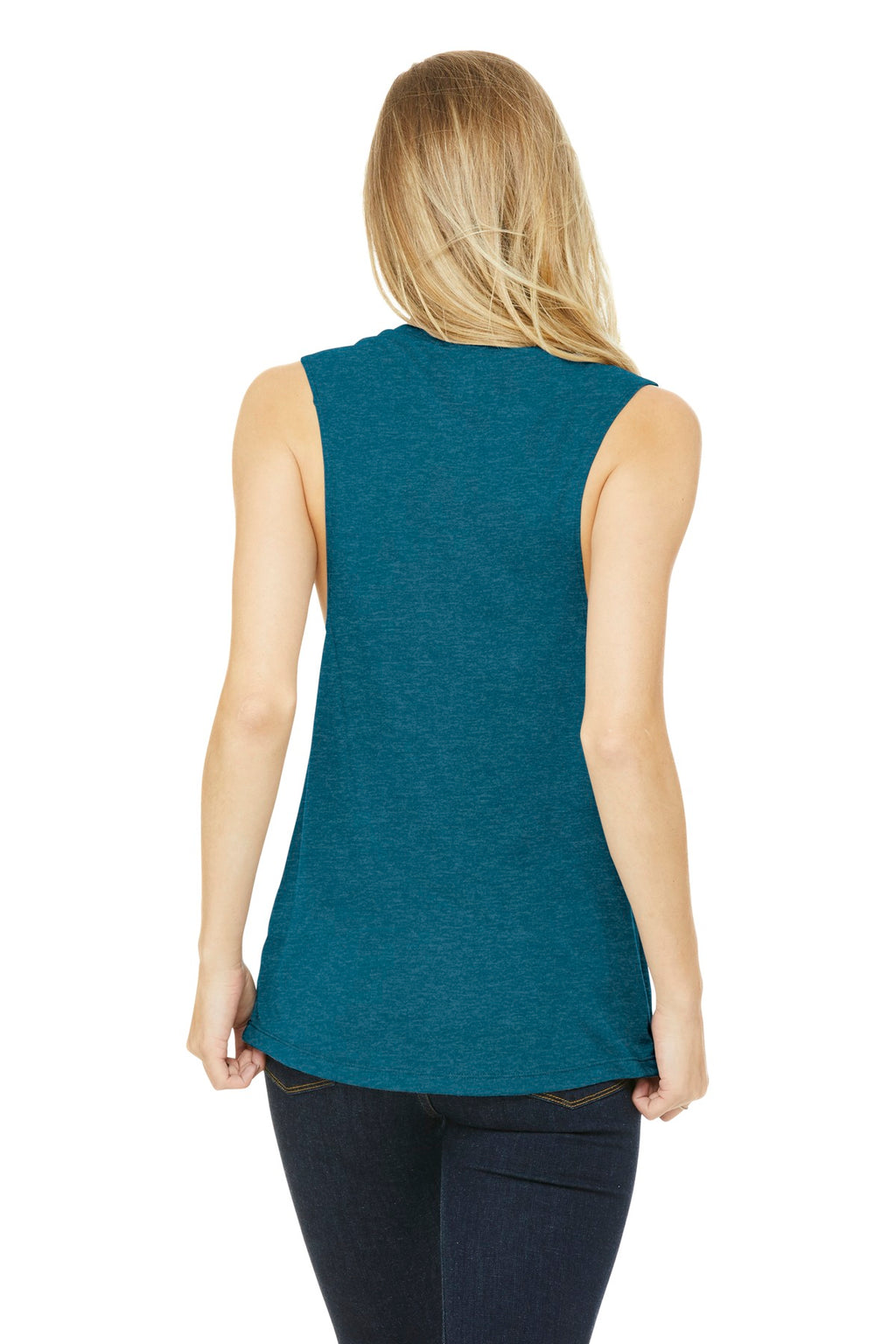 BELLA+CANVAS Women's Flowy Scoop Muscle Tank. BC8803 - Heather Deep Teal - back
