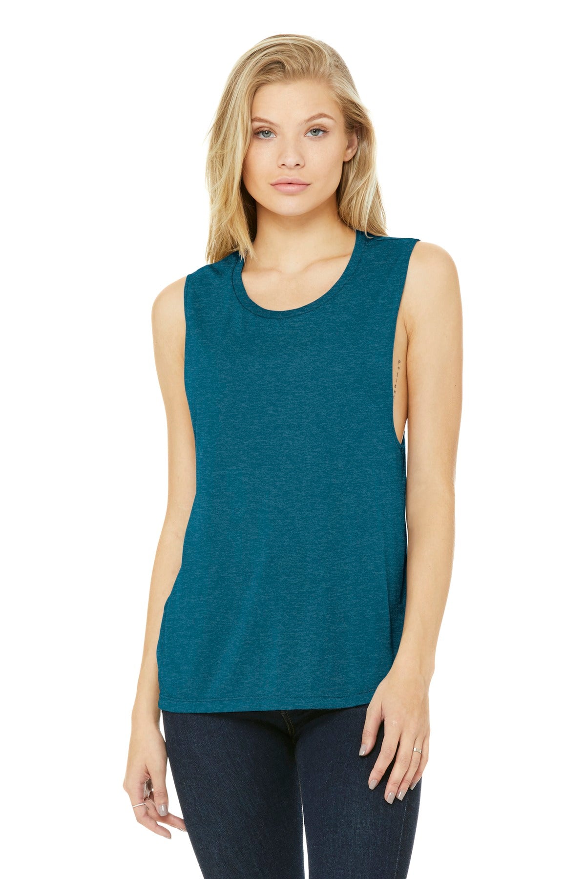 BELLA+CANVAS Women's Flowy Scoop Muscle Tank. BC8803 - Heather Deep Teal - front