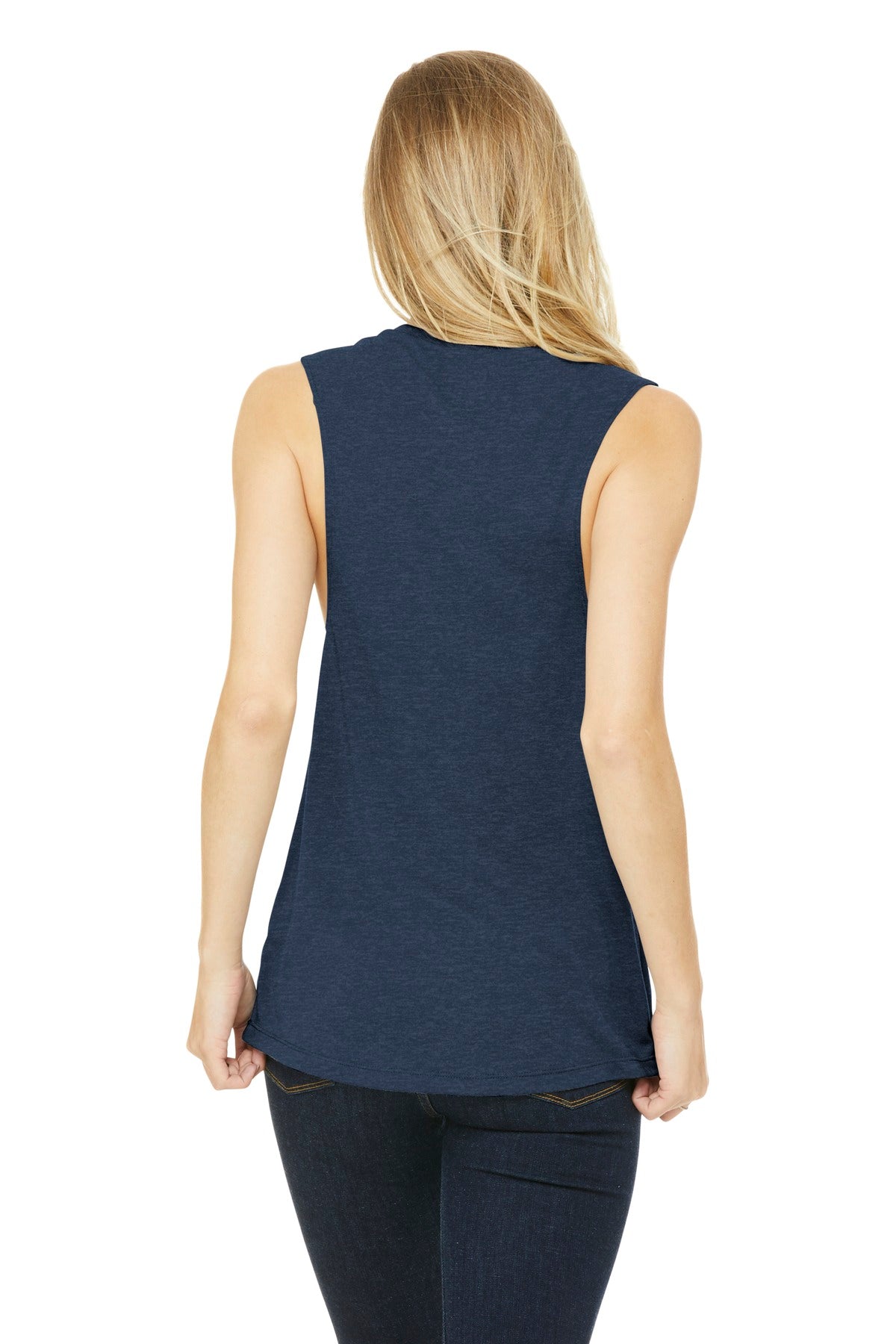 BELLA+CANVAS Women's Flowy Scoop Muscle Tank. BC8803 - Heather Navy - back
