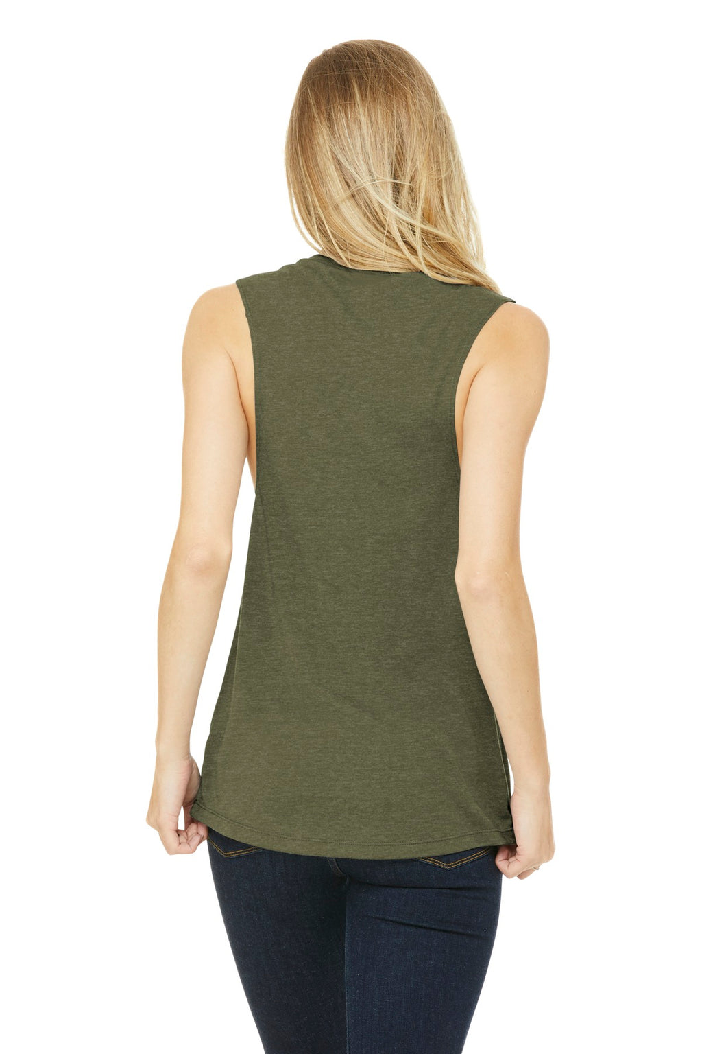 BELLA+CANVAS Women's Flowy Scoop Muscle Tank. BC8803 - Heather Olive - back