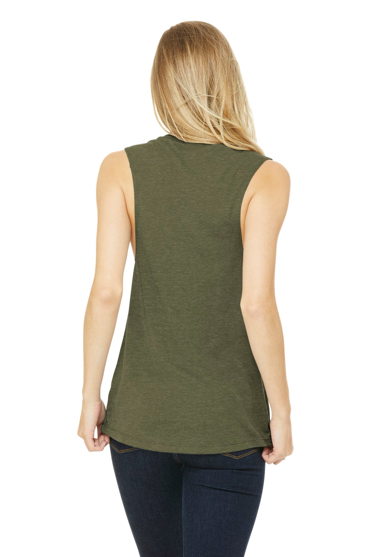 BELLA+CANVAS Women's Flowy Scoop Muscle Tank. BC8803 - Heather Olive - back