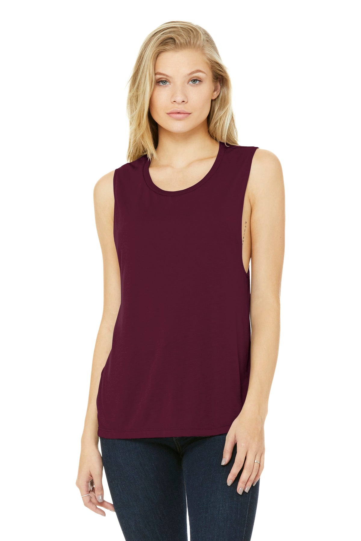 BELLA+CANVAS Women's Flowy Scoop Muscle Tank. BC8803 - Maroon - front