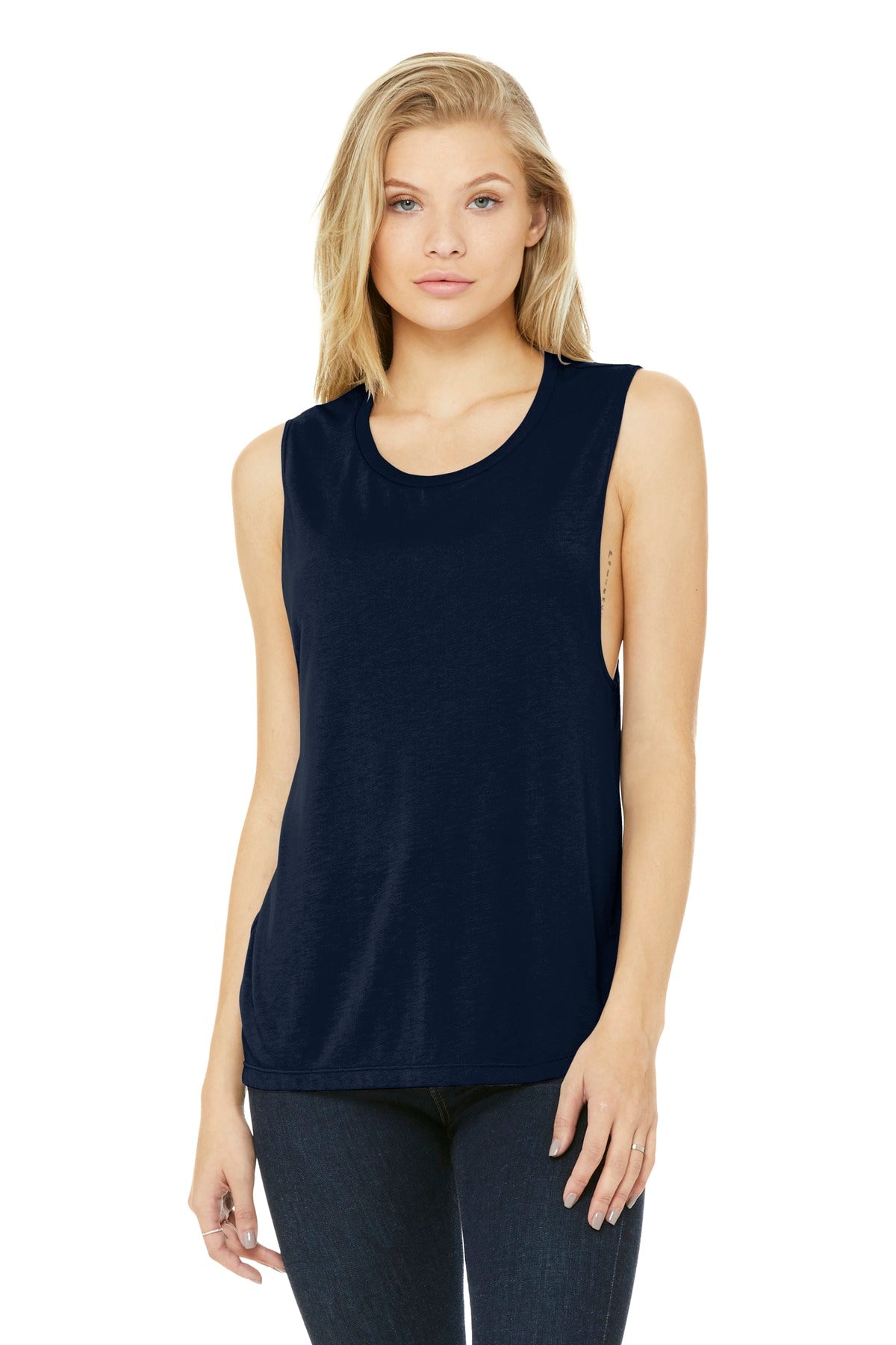 BELLA+CANVAS Women's Flowy Scoop Muscle Tank. BC8803 - Midnight - front