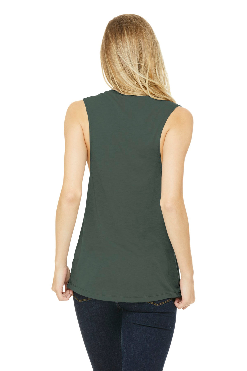 BELLA+CANVAS Women's Flowy Scoop Muscle Tank. BC8803 - Military Green - back
