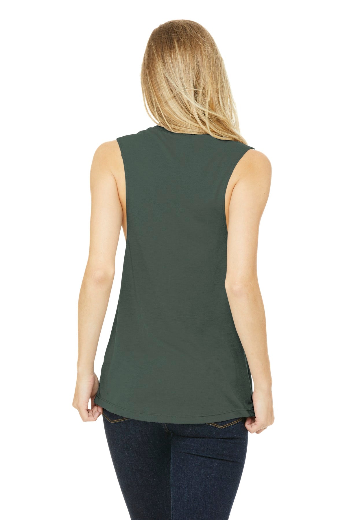 BELLA+CANVAS Women's Flowy Scoop Muscle Tank. BC8803 - Military Green - back