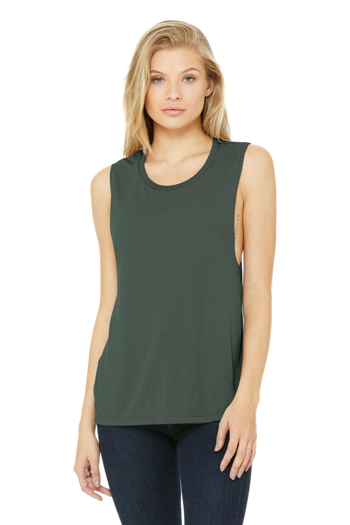 BELLA+CANVAS Women's Flowy Scoop Muscle Tank. BC8803 - Military Green - front
