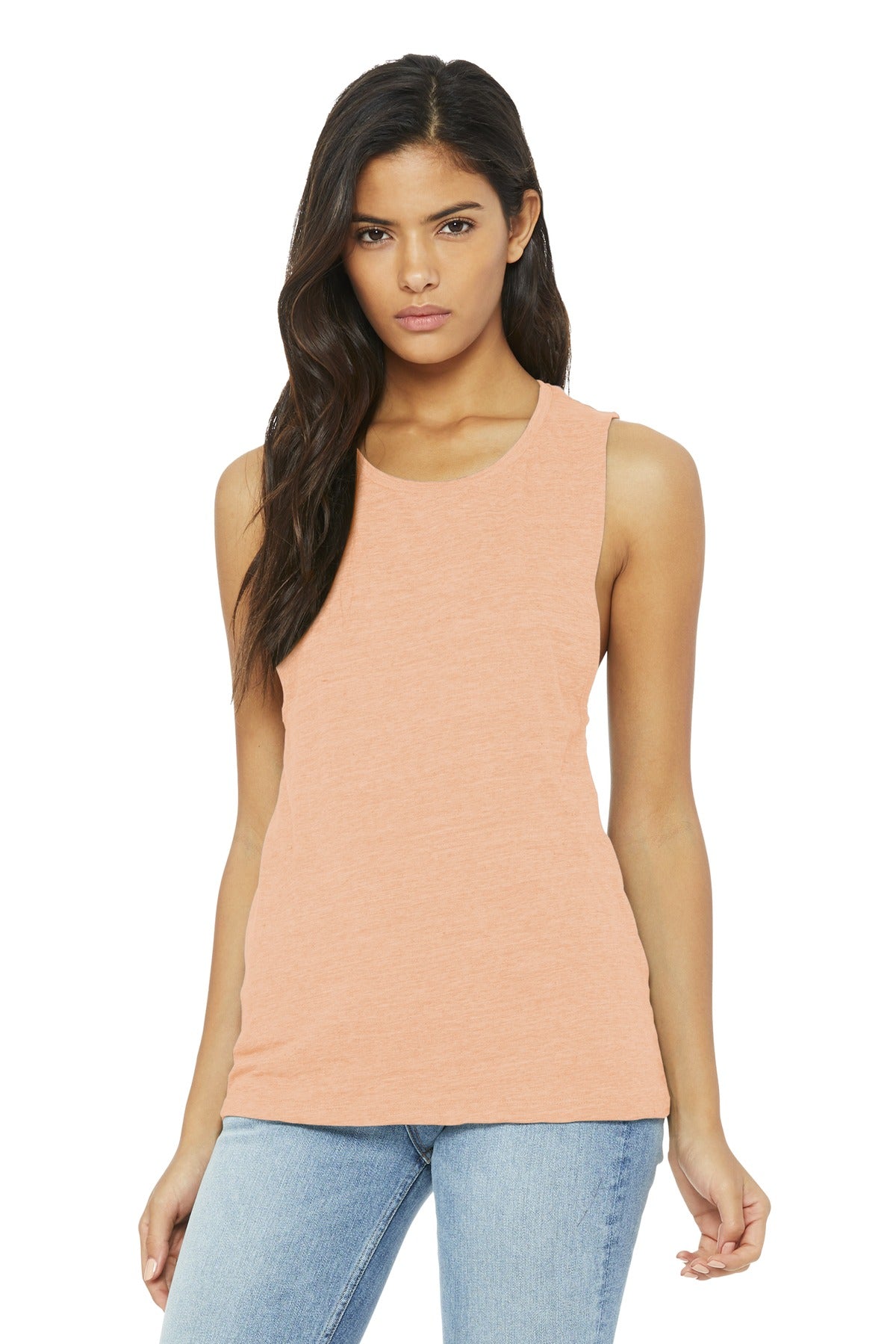 BELLA+CANVAS Women's Flowy Scoop Muscle Tank. BC8803 - Peach Slub - front