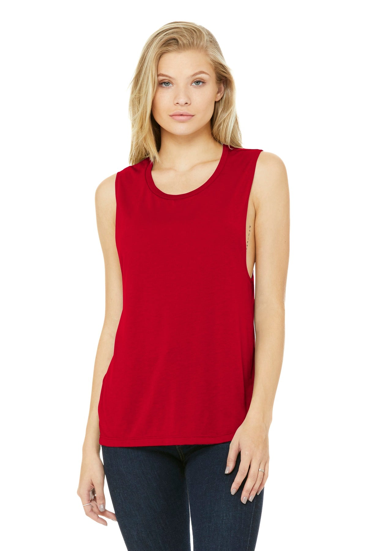 BELLA+CANVAS Women's Flowy Scoop Muscle Tank. BC8803 - Red - front