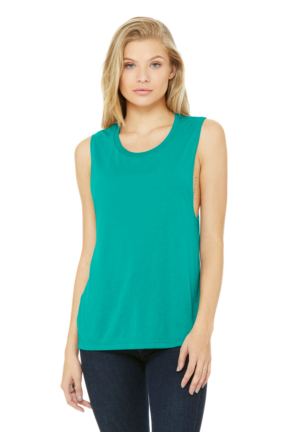 BELLA+CANVAS Women's Flowy Scoop Muscle Tank. BC8803 - Teal - front