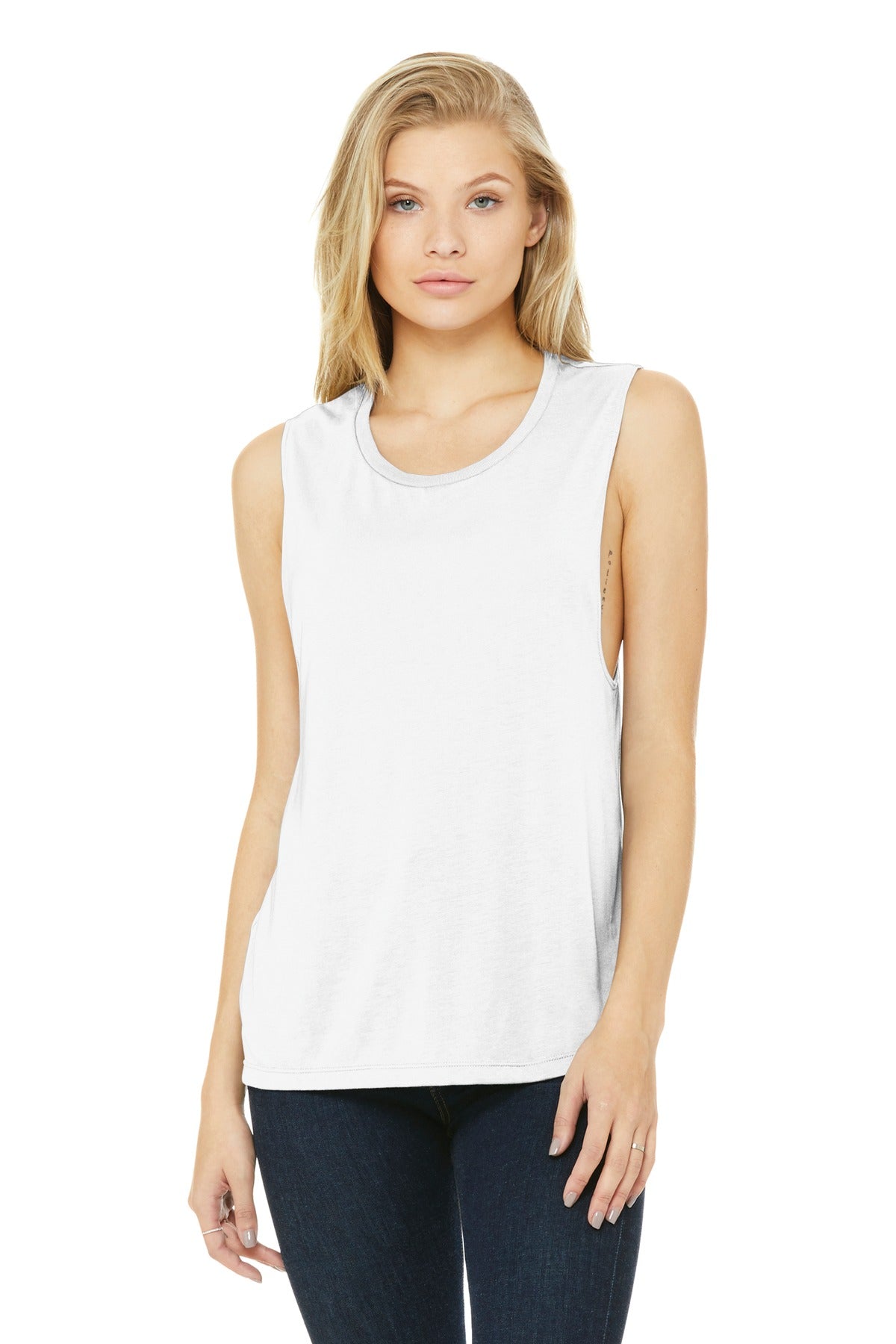BELLA+CANVAS Women's Flowy Scoop Muscle Tank. BC8803 - White - front