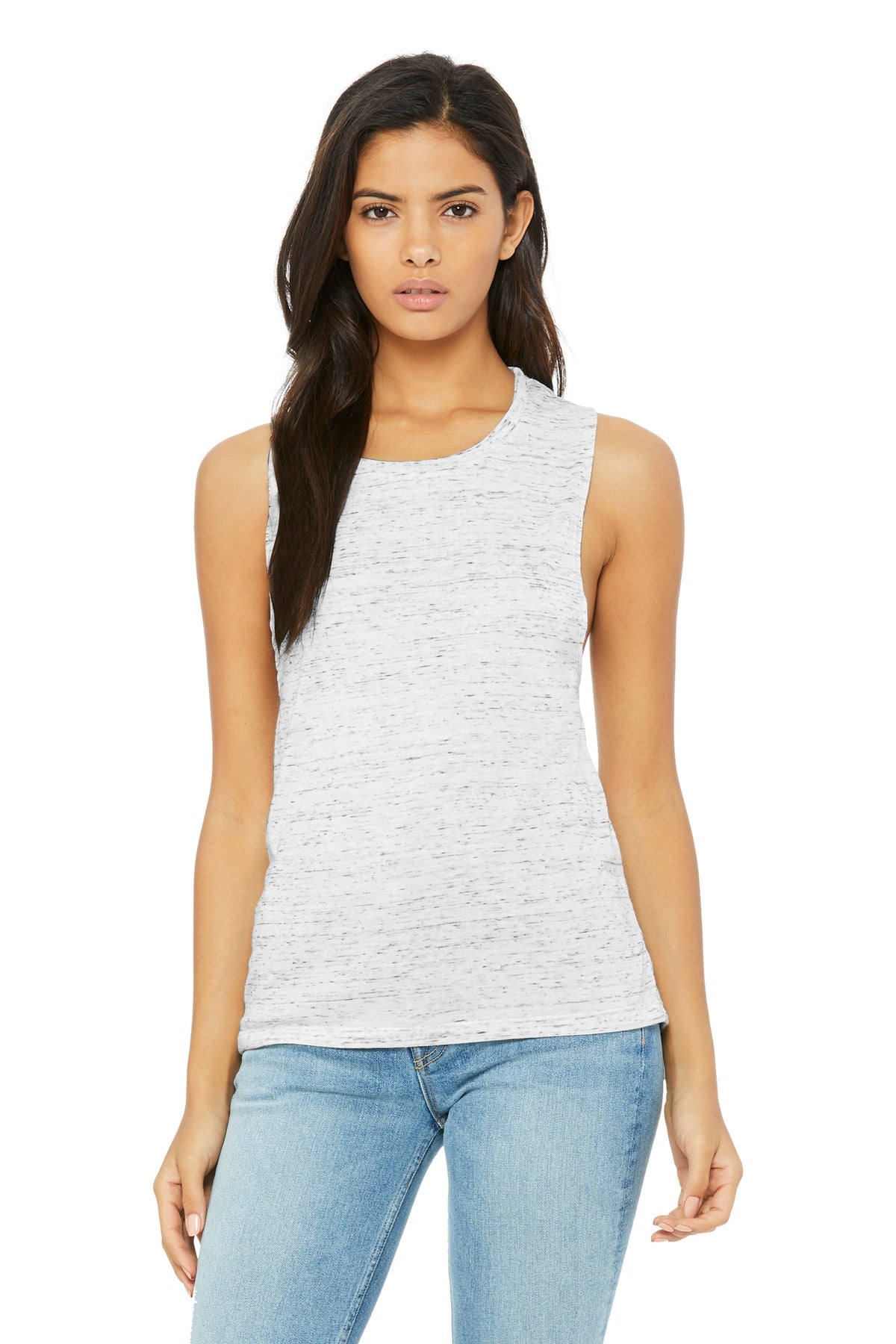BELLA+CANVAS Women's Flowy Scoop Muscle Tank. BC8803 - White Marble - front