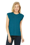 BELLA+CANVAS Women's Flowy Muscle Tee with Rolled Cuffs BC8804 - Heather Deep Teal - front