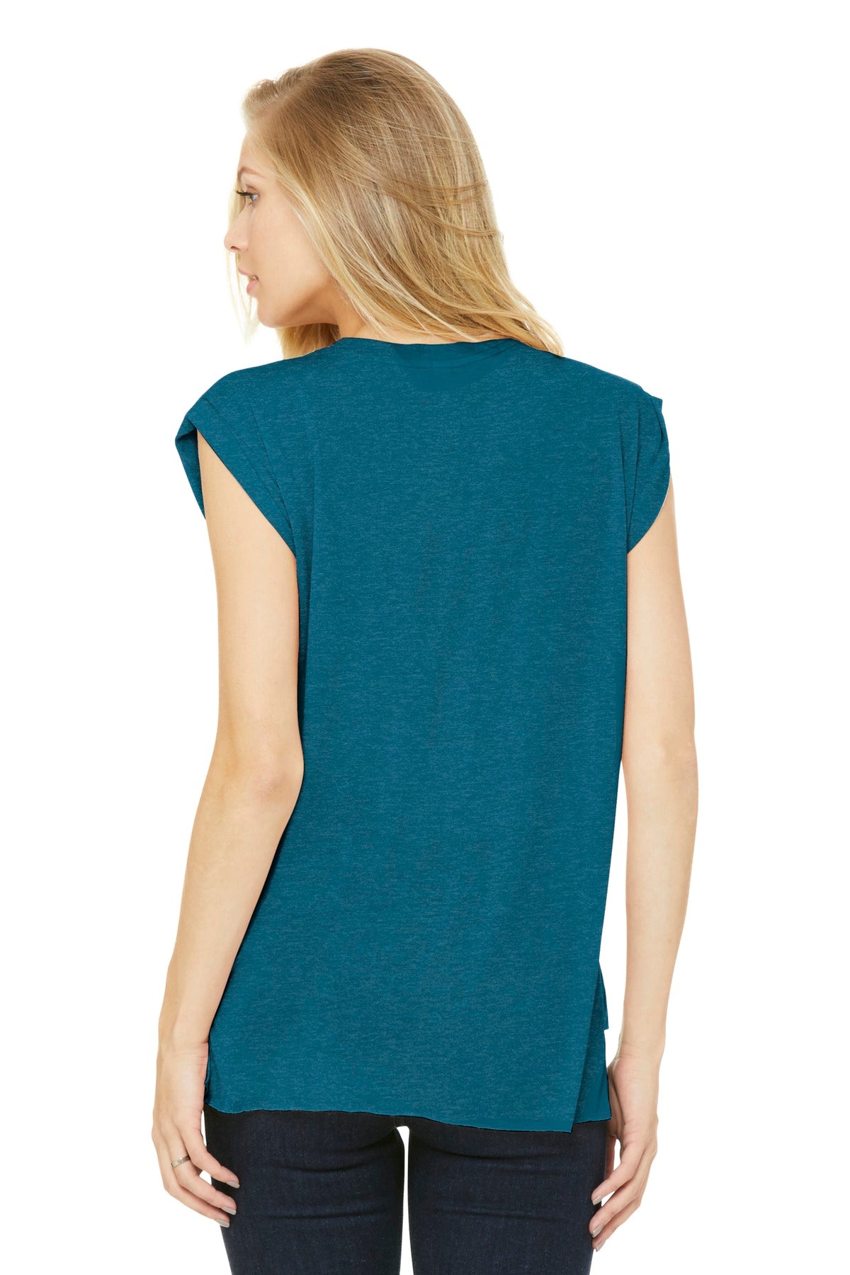 BELLA+CANVAS Women's Flowy Muscle Tee with Rolled Cuffs BC8804 - Heather Deep Teal - back