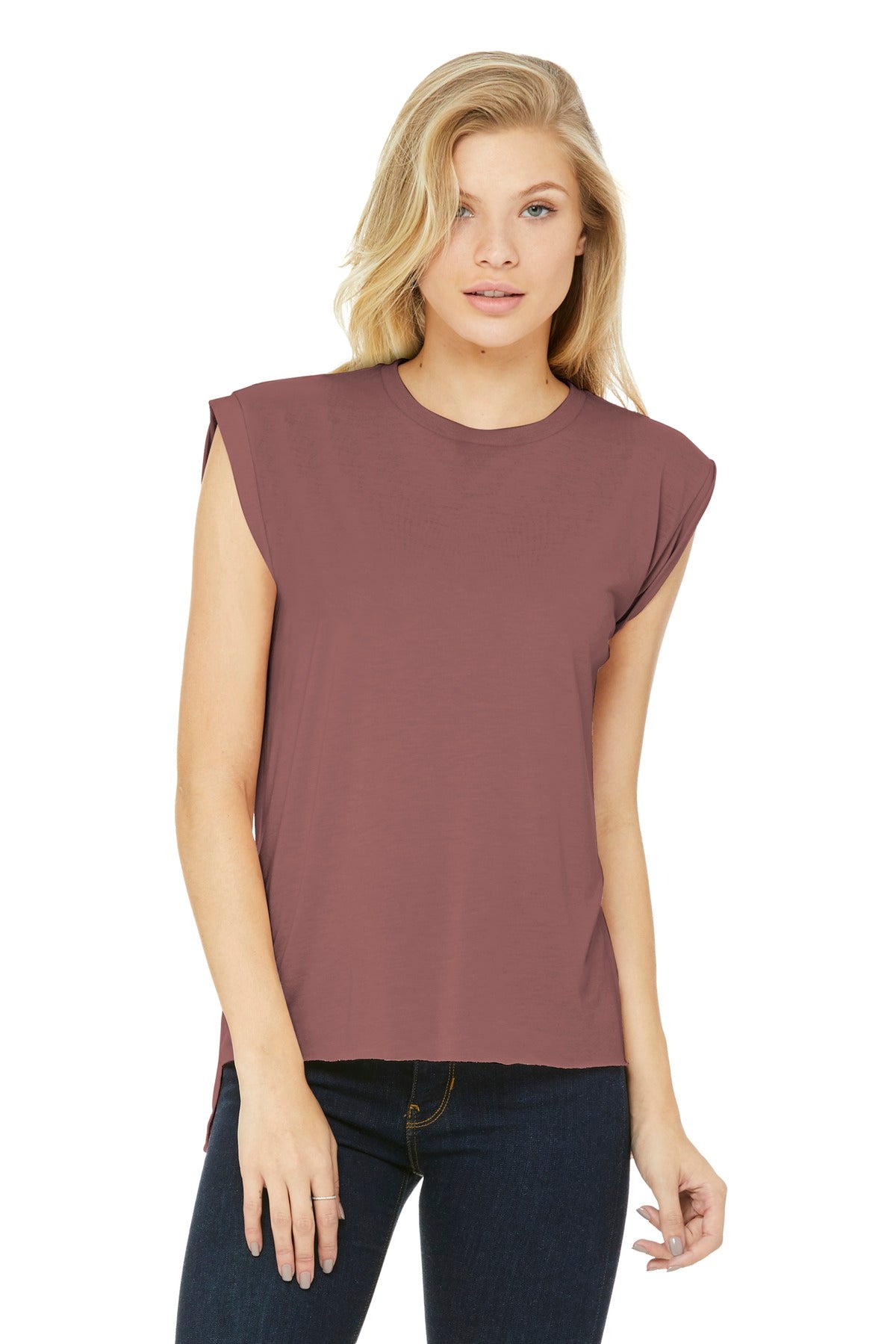 BELLA+CANVAS Women's Flowy Muscle Tee with Rolled Cuffs BC8804 - Mauve - front