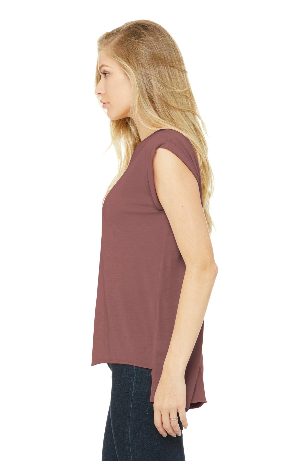 BELLA+CANVAS Women's Flowy Muscle Tee with Rolled Cuffs BC8804 - Mauve - side