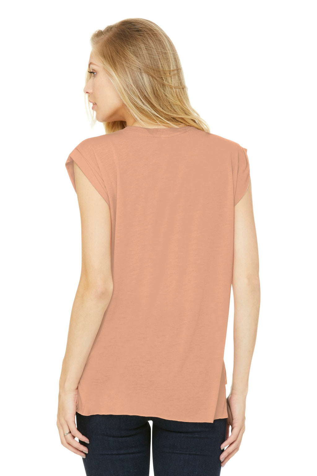 BELLA+CANVAS Women's Flowy Muscle Tee with Rolled Cuffs BC8804 - Peach - back
