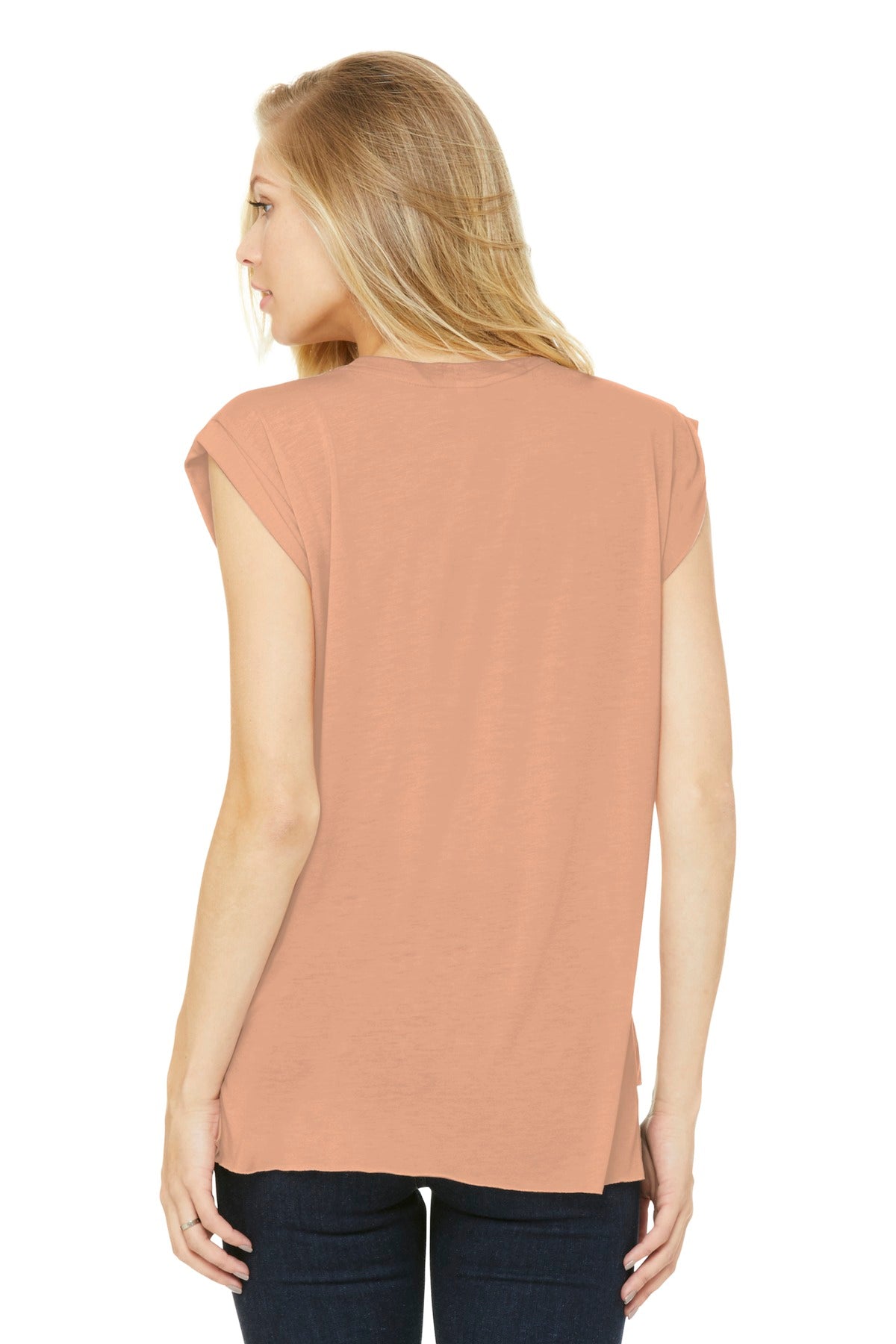 BELLA+CANVAS Women's Flowy Muscle Tee with Rolled Cuffs BC8804 - Peach - back