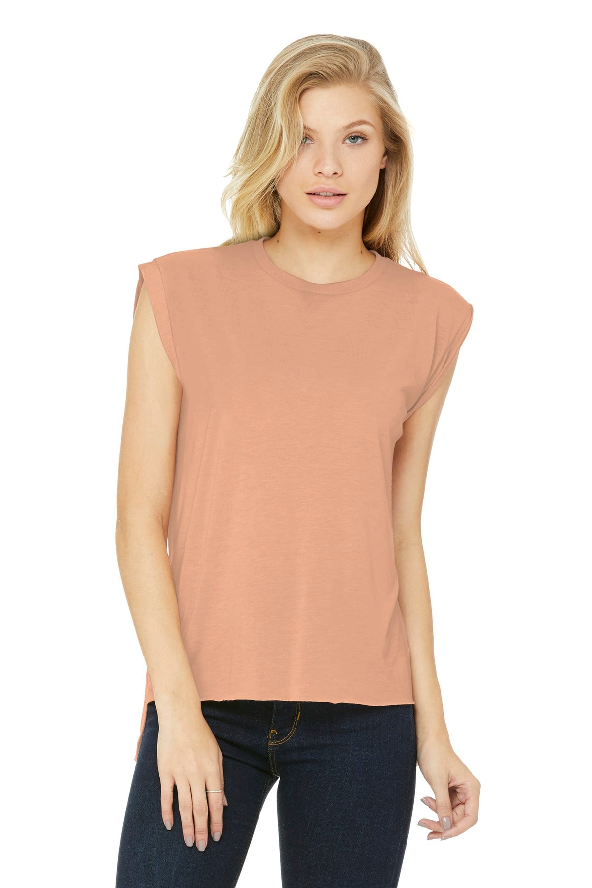 BELLA+CANVAS Women's Flowy Muscle Tee with Rolled Cuffs BC8804 - Peach - front