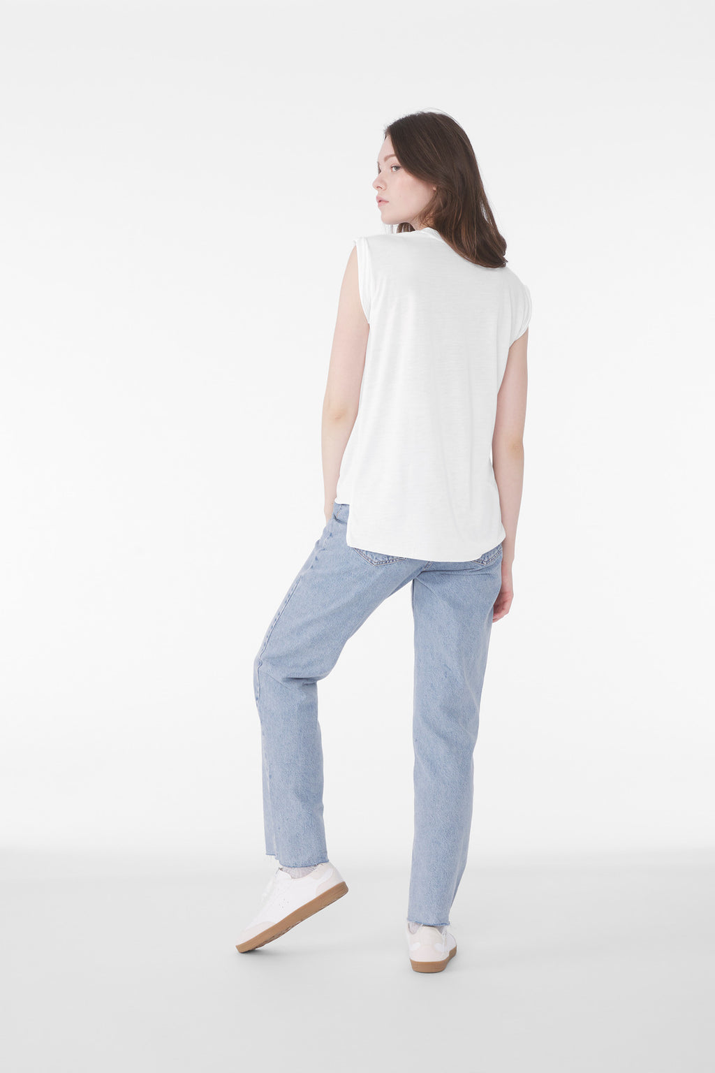 BELLA+CANVAS Women's Flowy Muscle Tee with Rolled Cuffs BC8804 - White - back