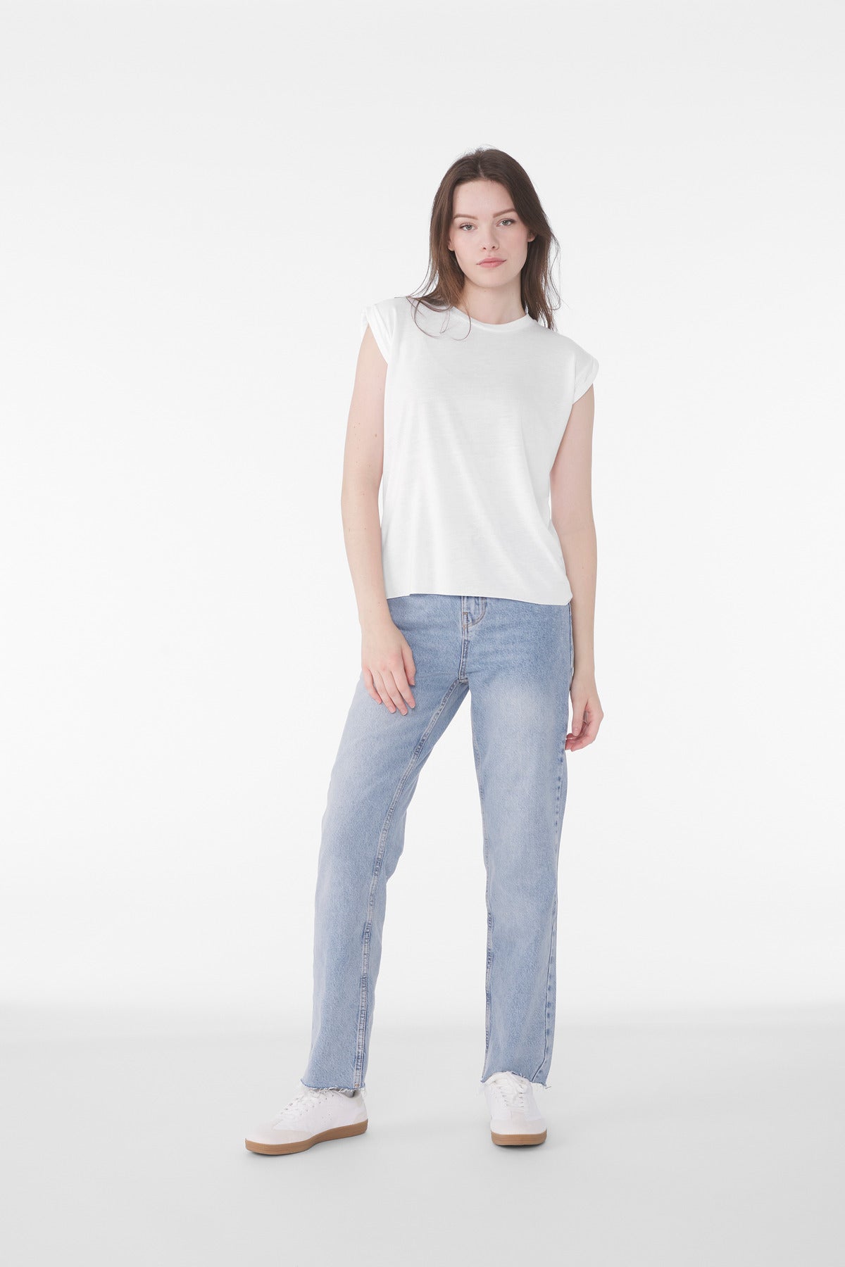 BELLA+CANVAS Women's Flowy Muscle Tee with Rolled Cuffs BC8804 - White - front
