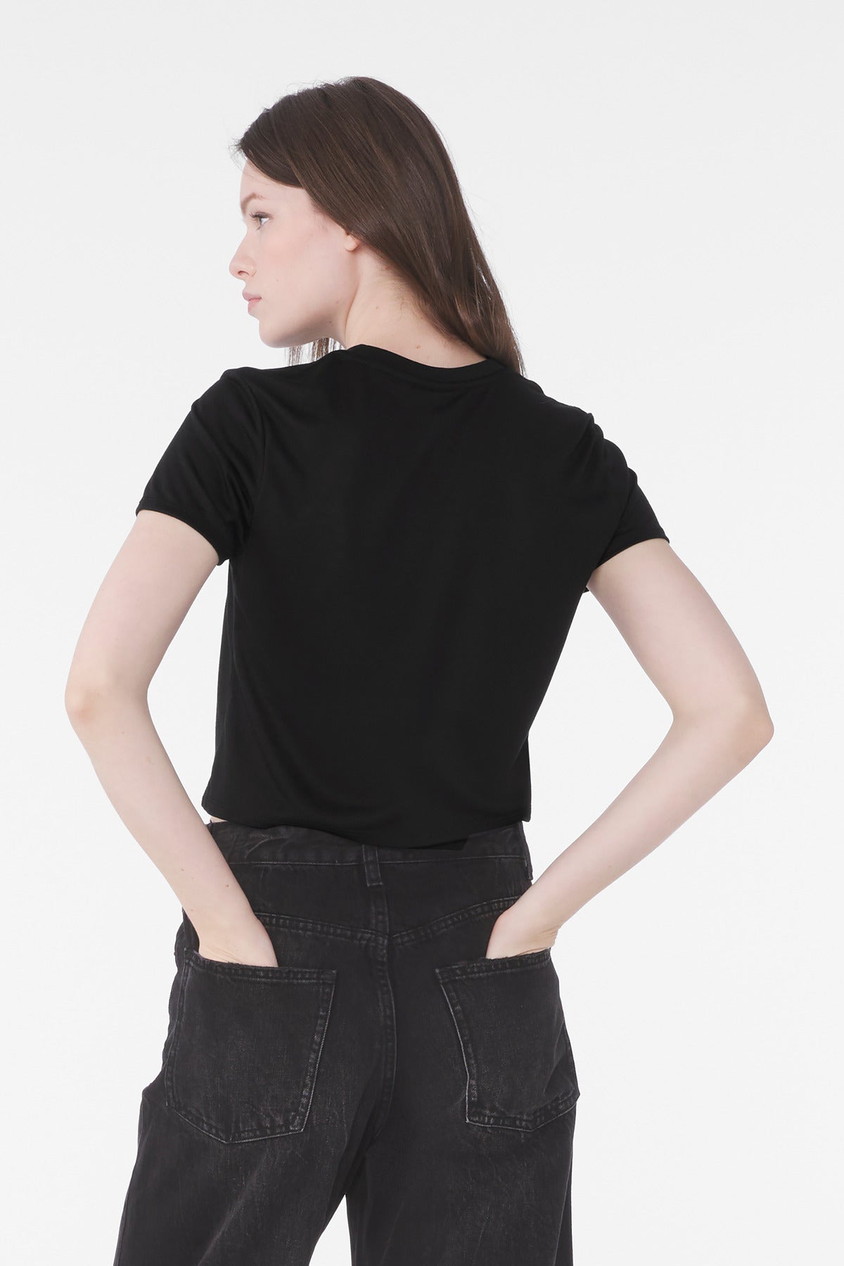 BELLA+CANVAS Women's Flowy Cropped Tee BC8882 - Black - back