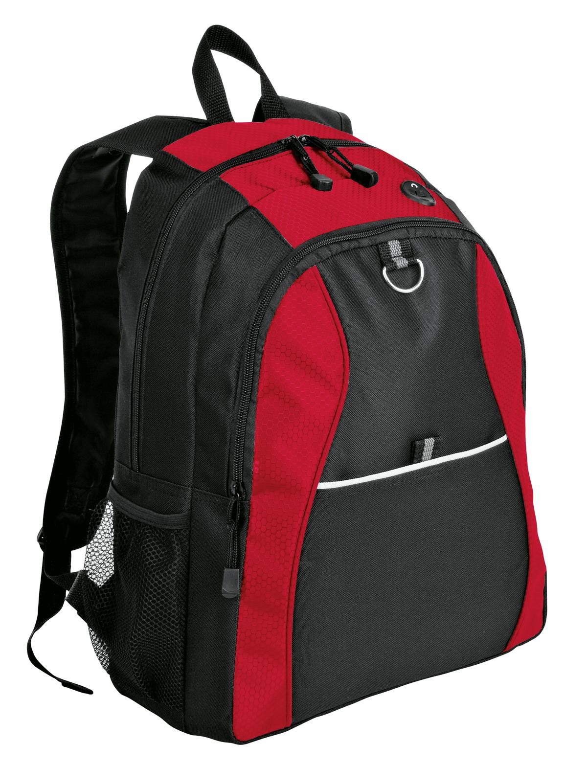 Port Authority Contrast Honeycomb Backpack. BG1020 - Red/ Black - front