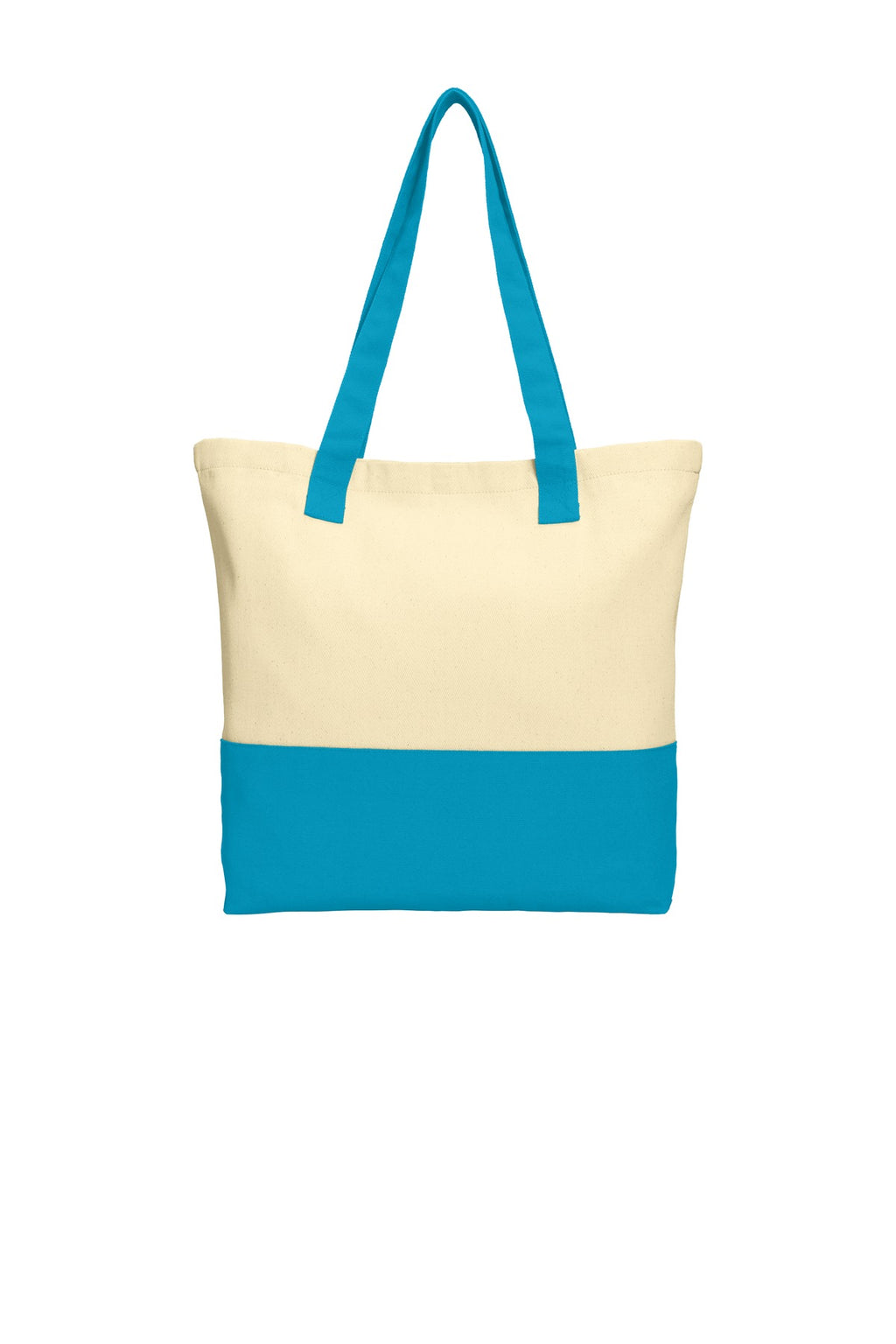 Port Authority Colorblock Cotton Tote. BG414 - Natural/ Turquoise - back