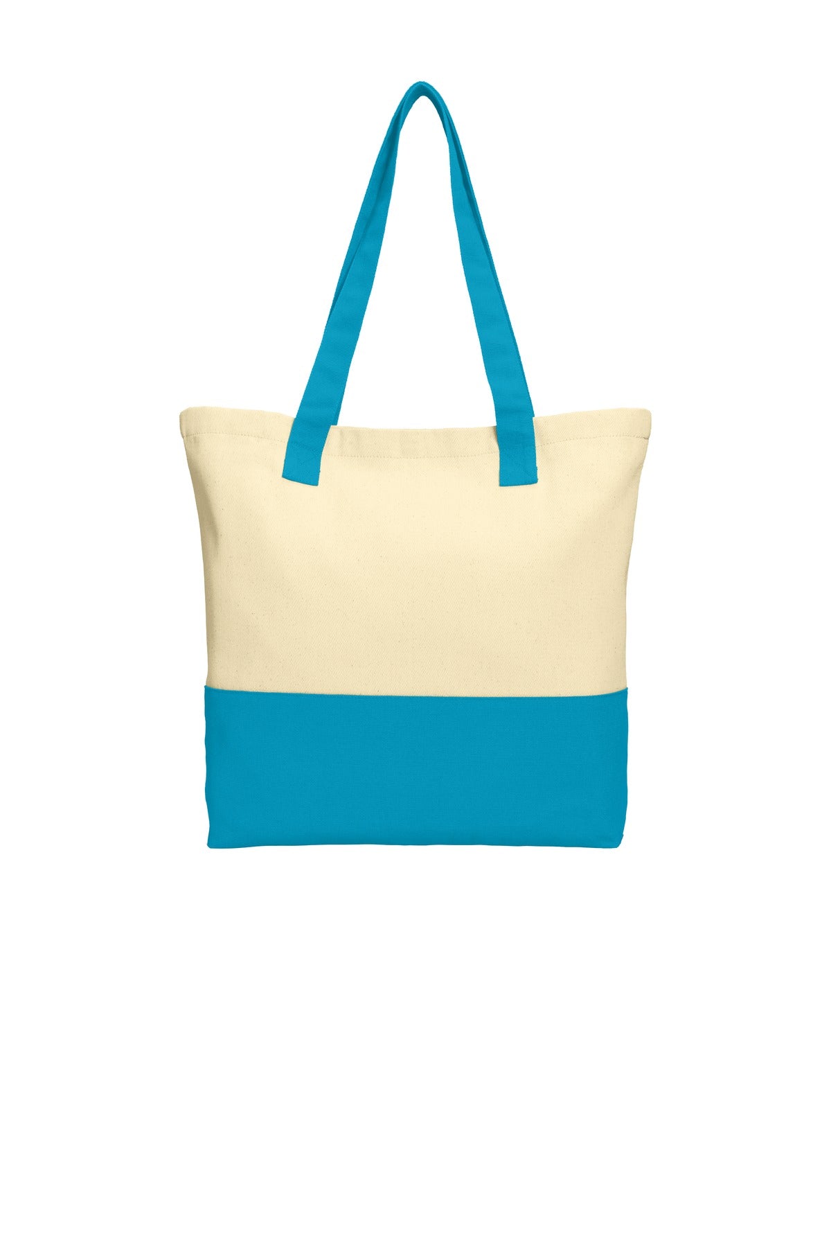 Port Authority Colorblock Cotton Tote. BG414 - Natural/ Turquoise - back