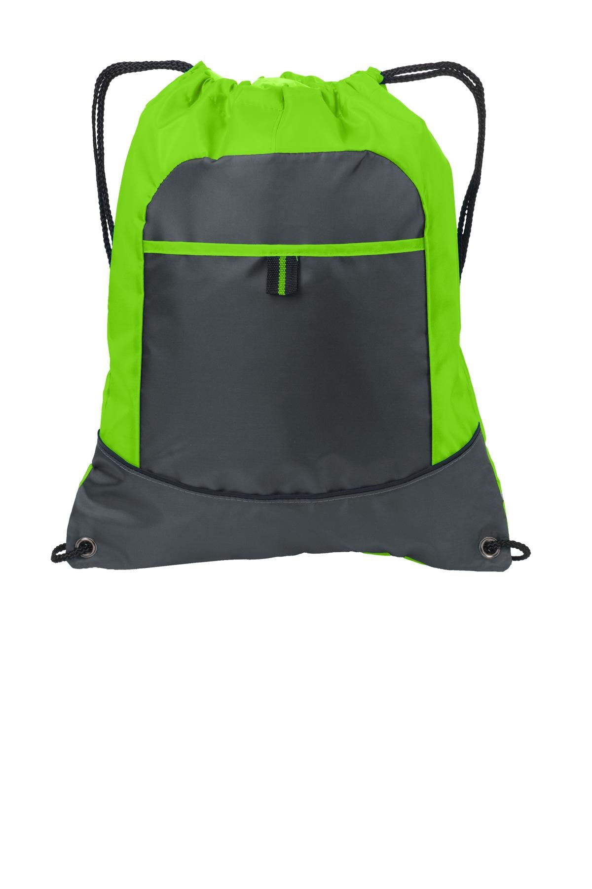 Port Authority Pocket Cinch Pack. BG611 - Lime/ Deep Smoke - front