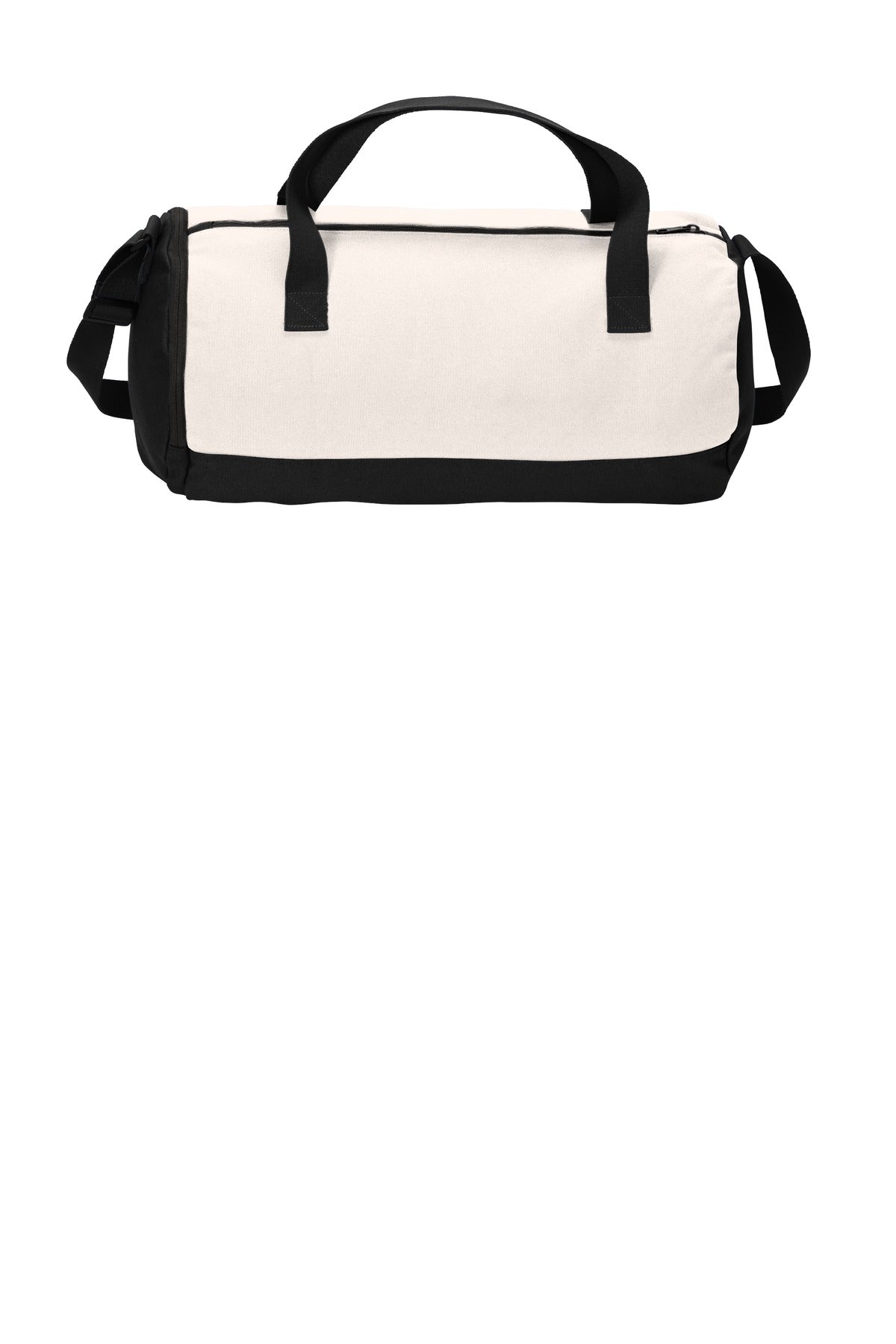 DISCONTINUED Port Authority Cotton Barrel Duffel BG814 - Black/ Soft White - front