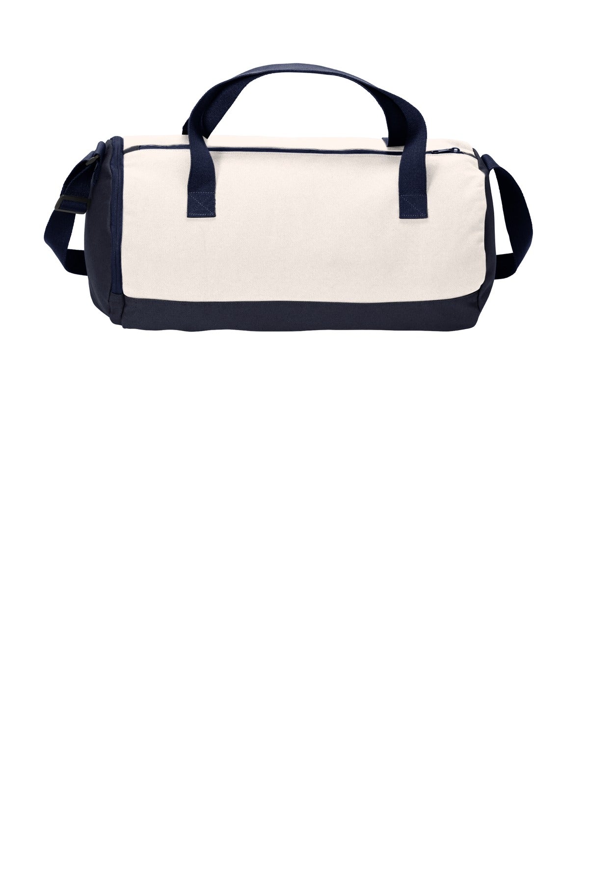 DISCONTINUED Port Authority Cotton Barrel Duffel BG814 - True Navy/ Soft White - front