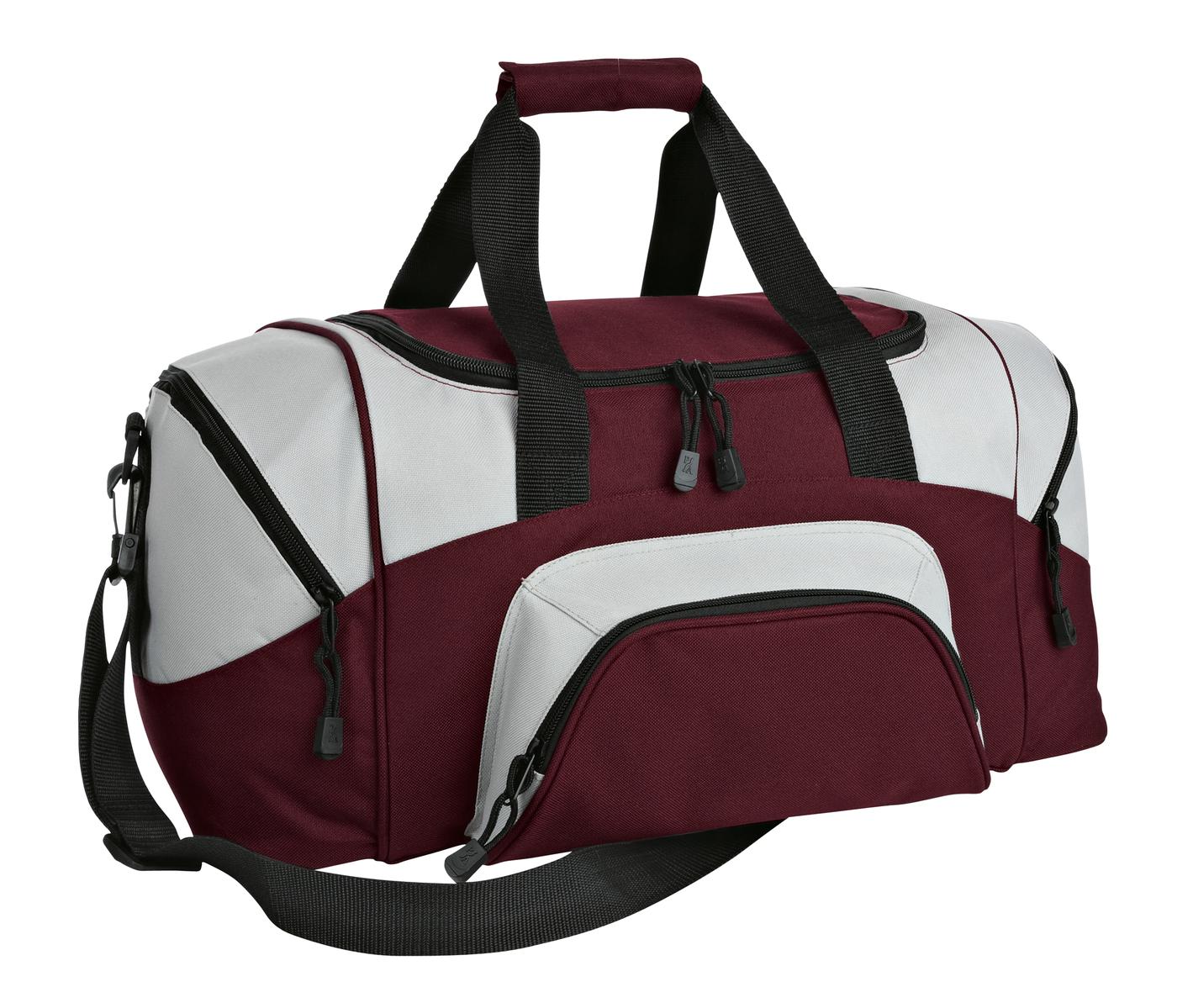 Port Authority - Small Colorblock Sport Duffel. BG990S - Maroon/ Grey - front