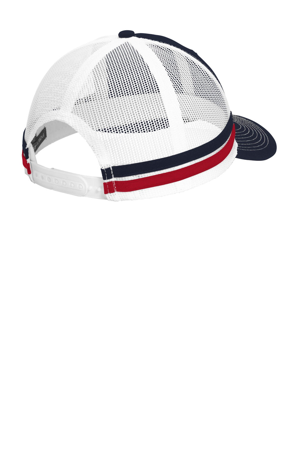 Port Authority Two-Stripe Snapback Trucker Cap. C113 - Rich Navy/ Flame Red/ White - back
