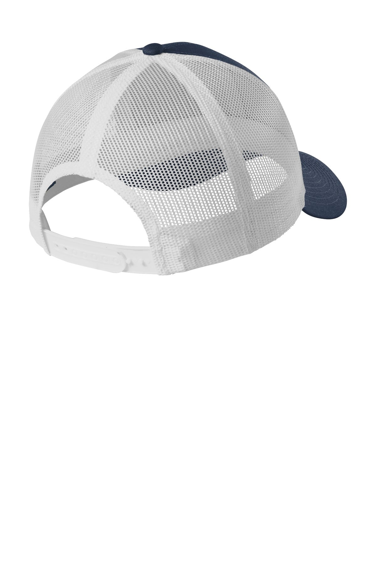 Port Authority Low-Profile Snapback Trucker Cap C402LP - Dress Blue Navy Heather/ Silver Mist - back